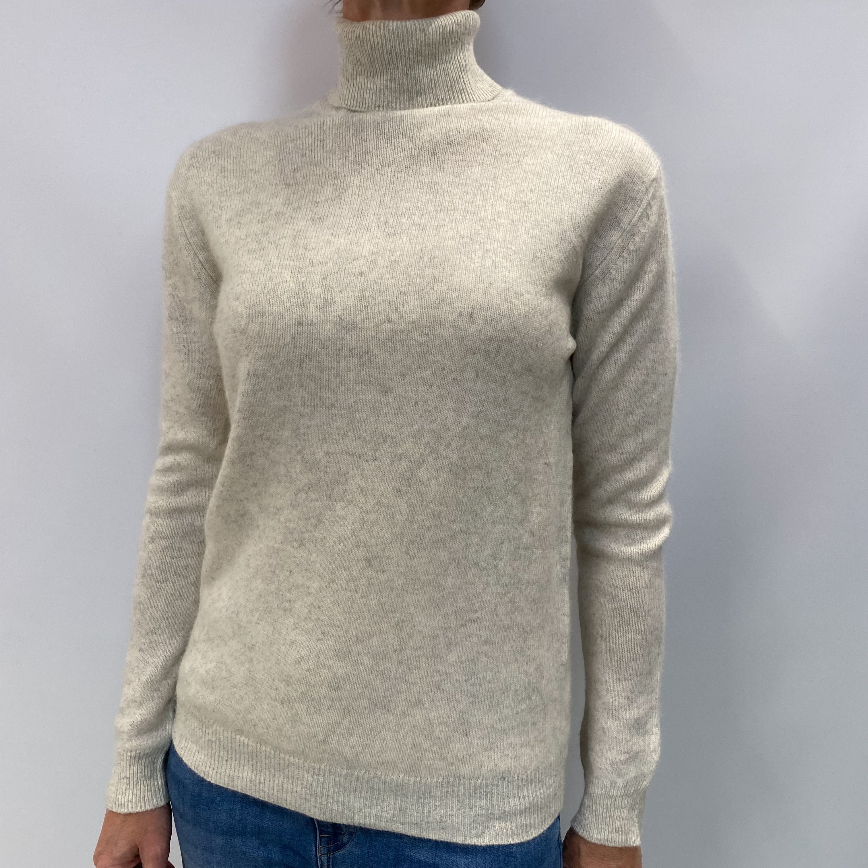 Frost Grey Marl Cashmere Polo Neck Jumper Small