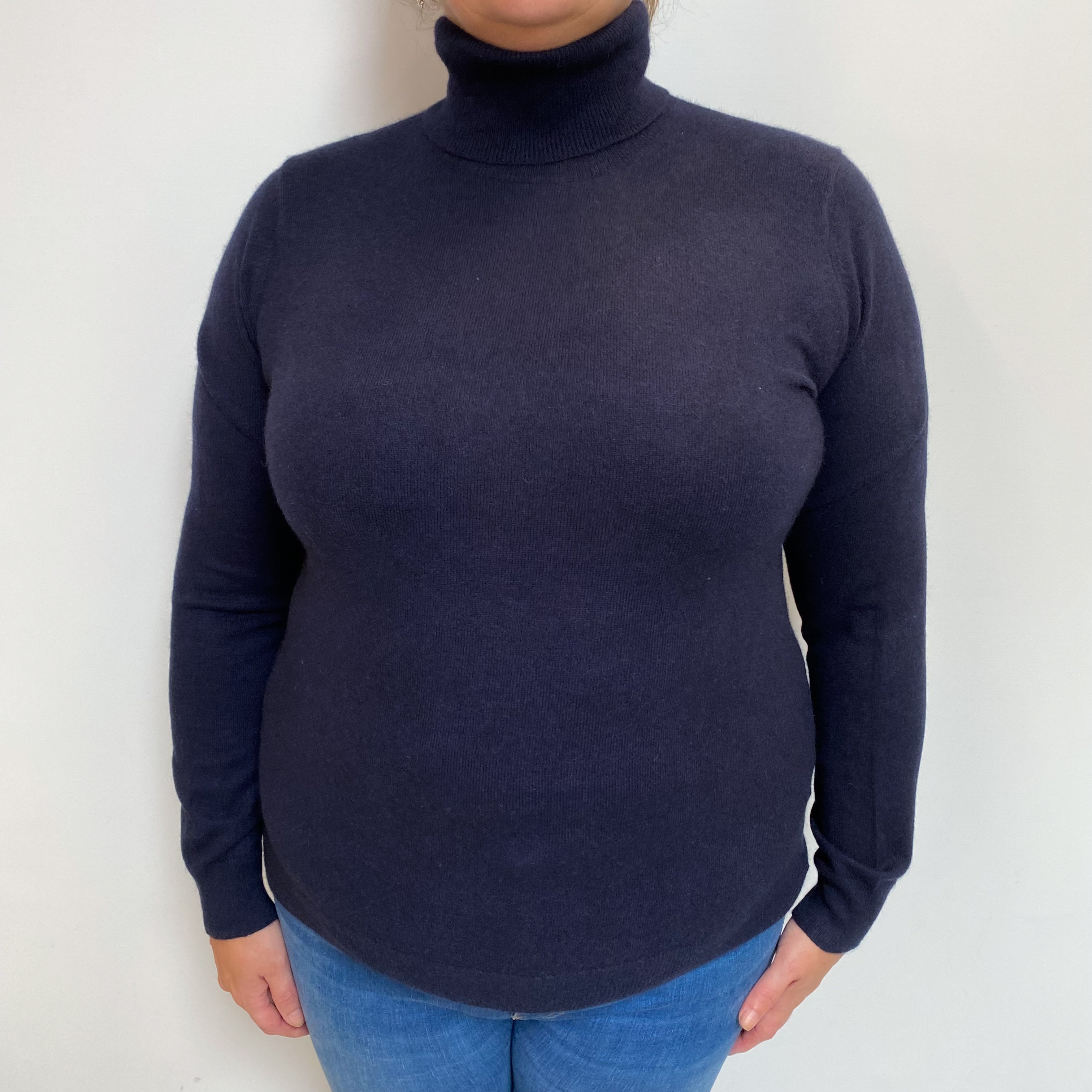 Navy Cashmere Polo Neck Jumper Extra Large