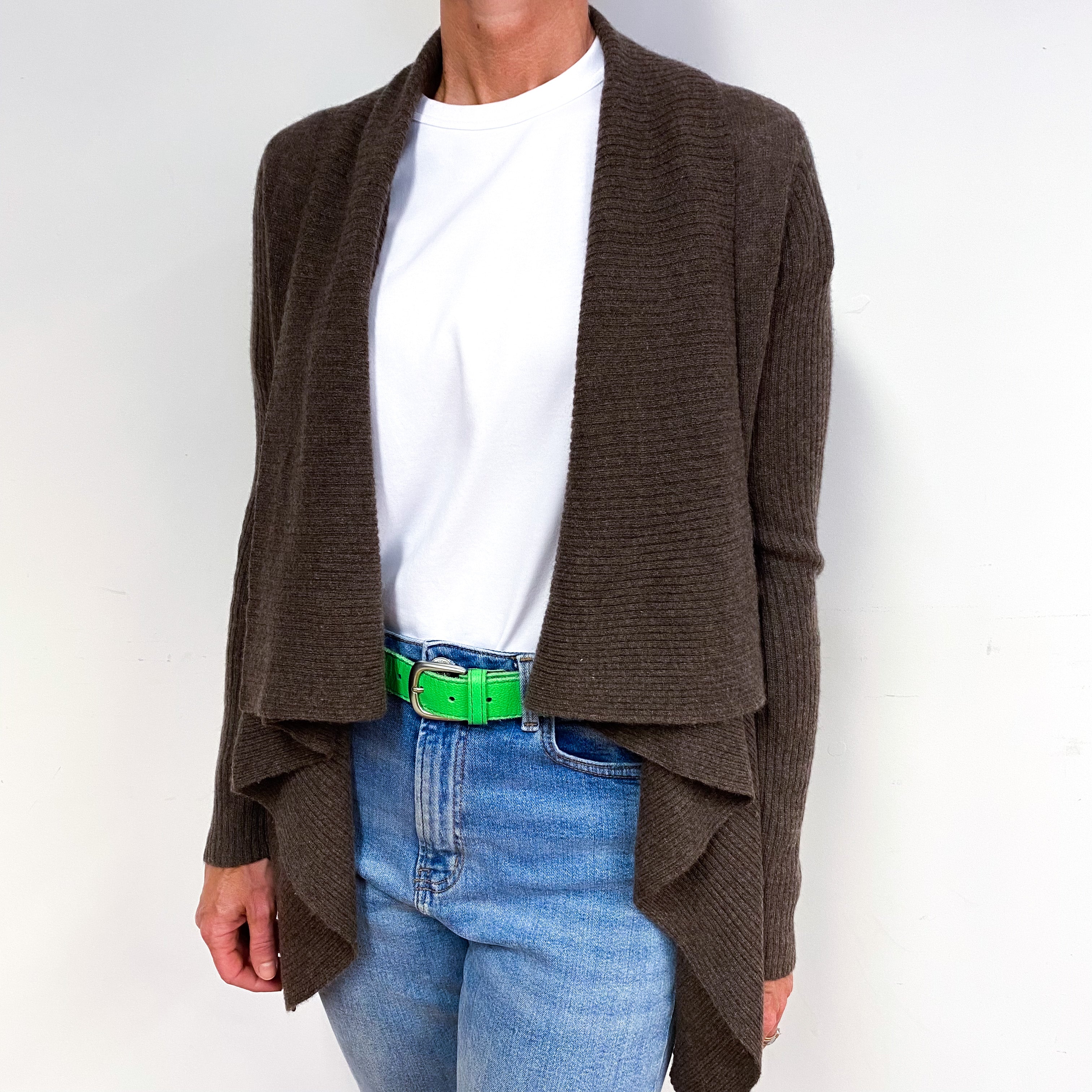 Mole Brown Cashmere Waterfall Cardigan Medium