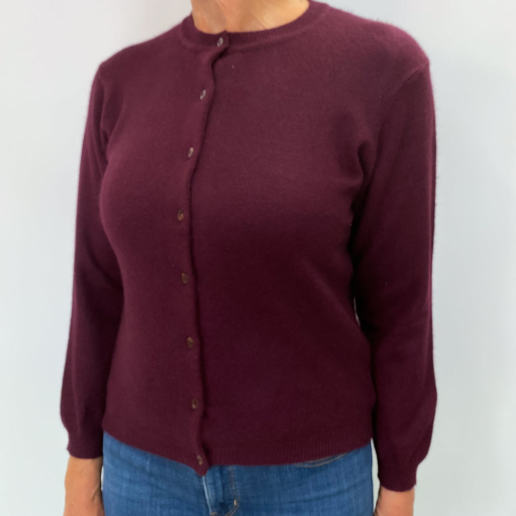 Mulberry Purple Cashmere Crew Neck Cardigan Medium