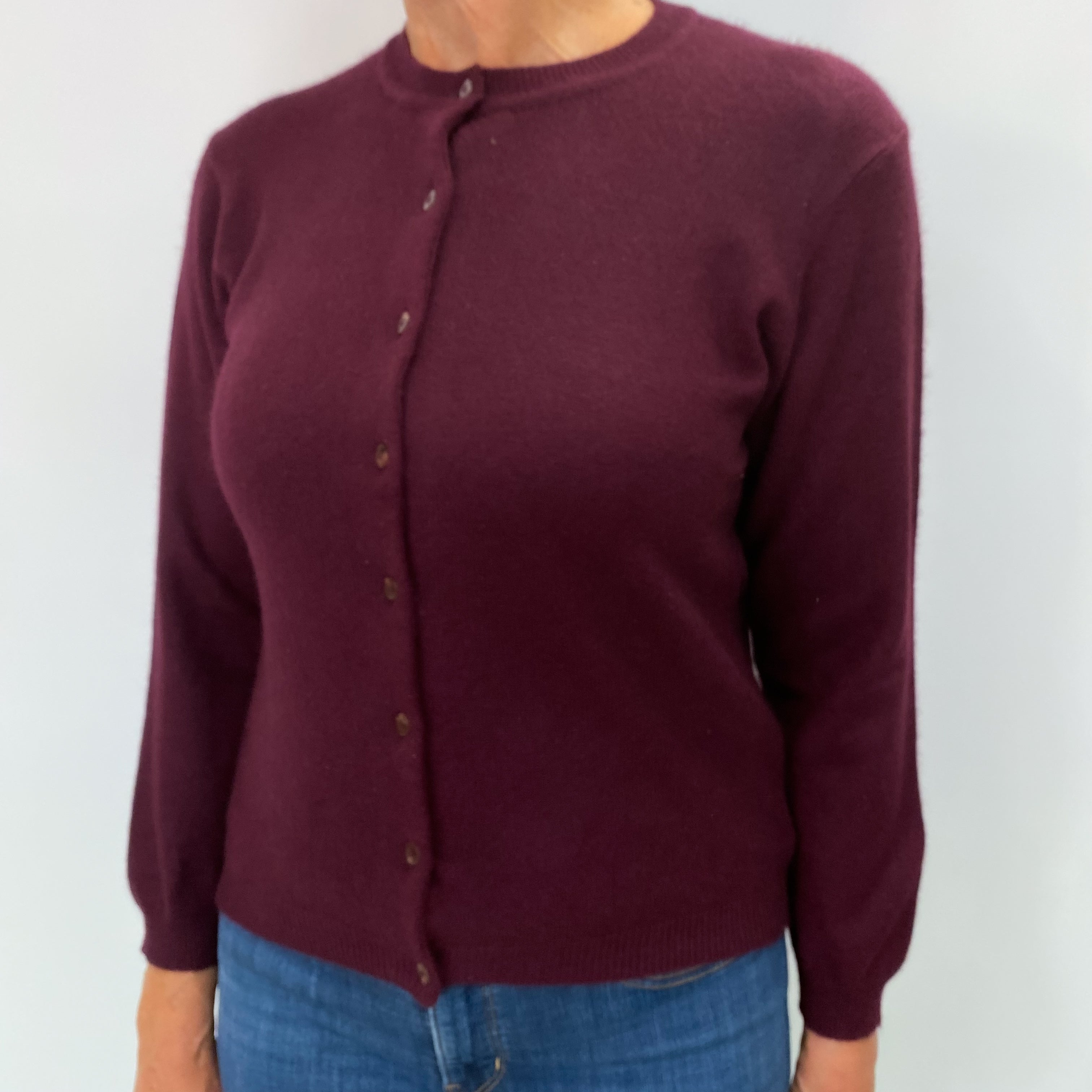 Mulberry Purple Cashmere Crew Neck Cardigan Medium