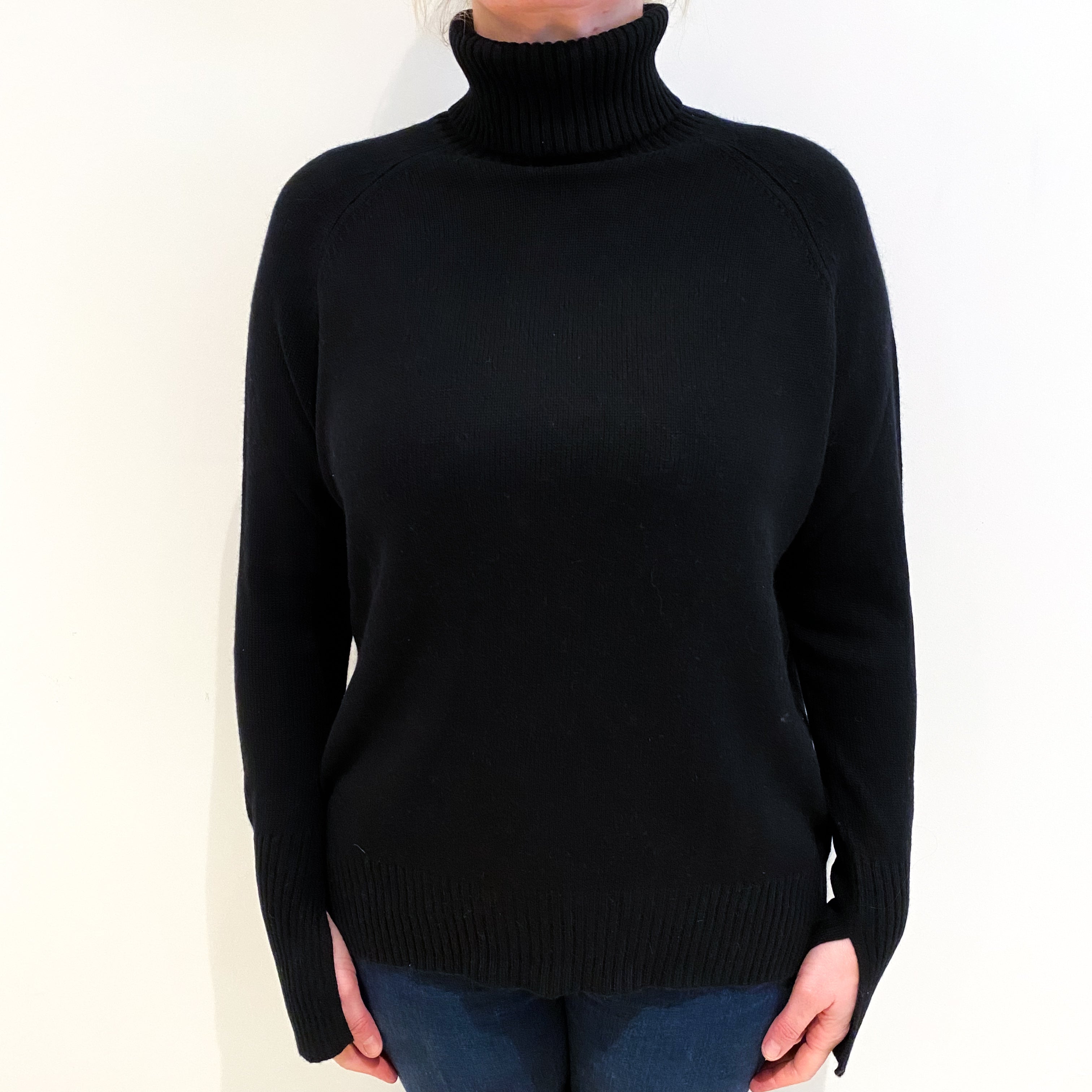 Lee Mathews Black Cashmere Polo Neck Jumper Large
