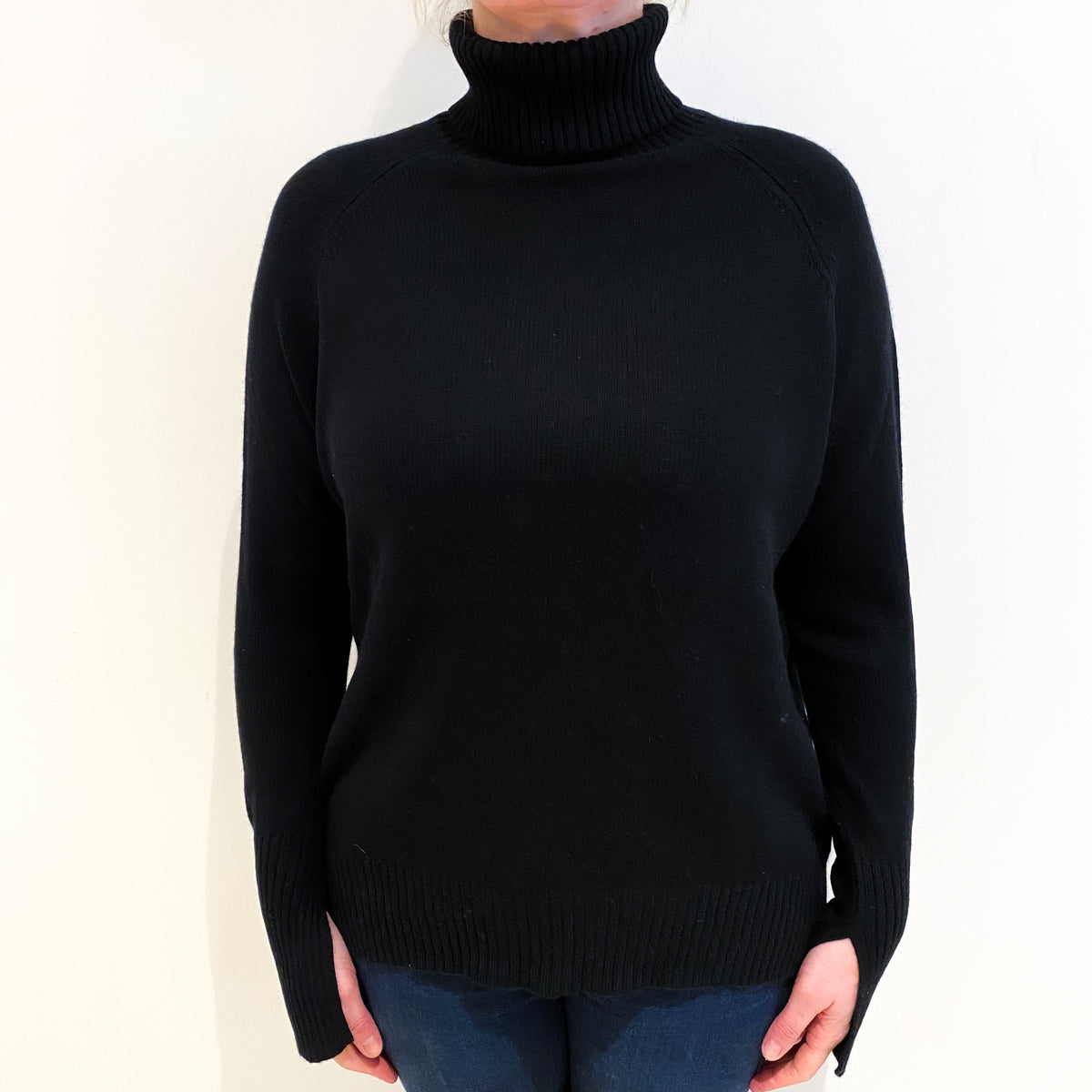 Lee Mathews Black Cashmere Polo Neck Jumper Large