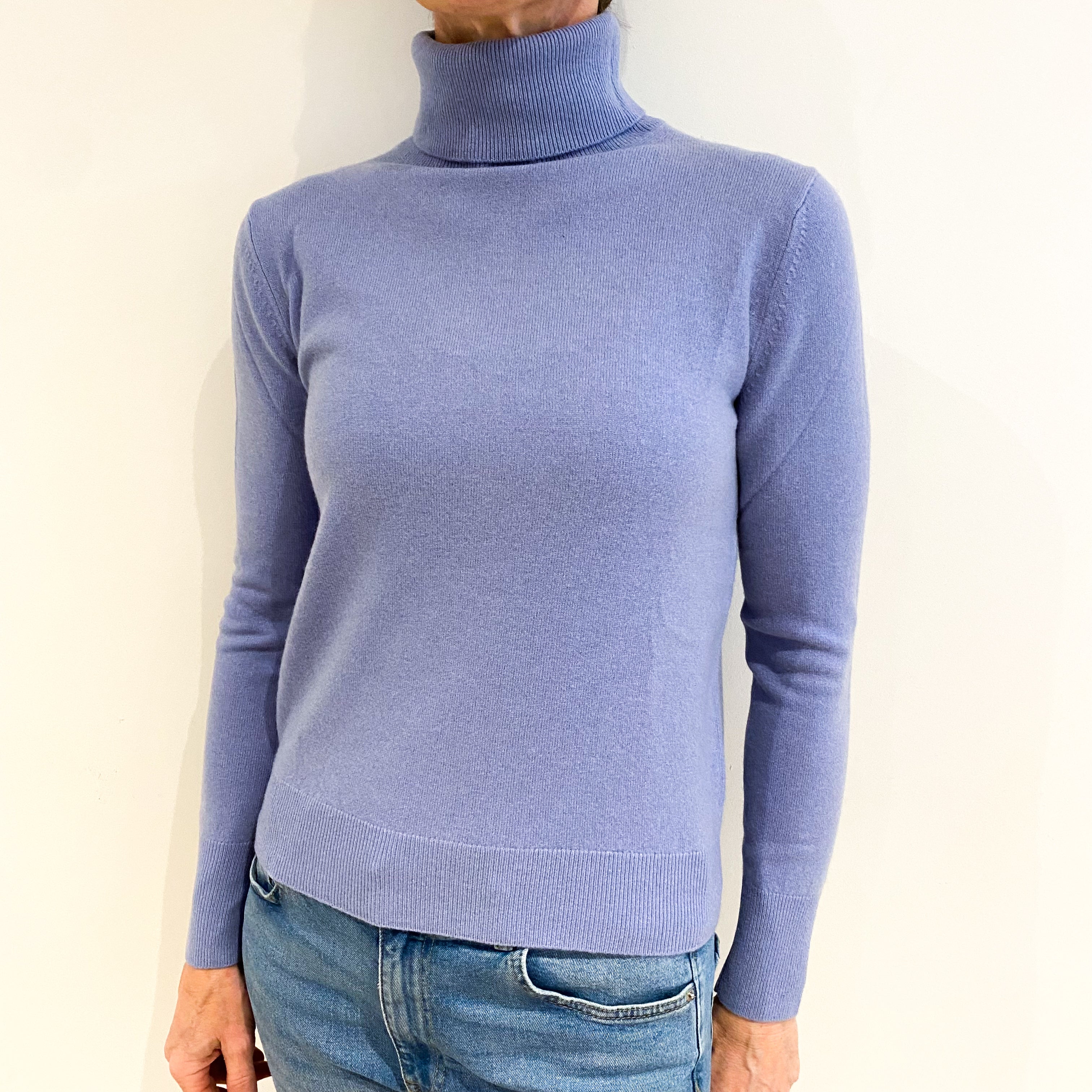 Sky Blue Cashmere Polo Neck Jumper Small