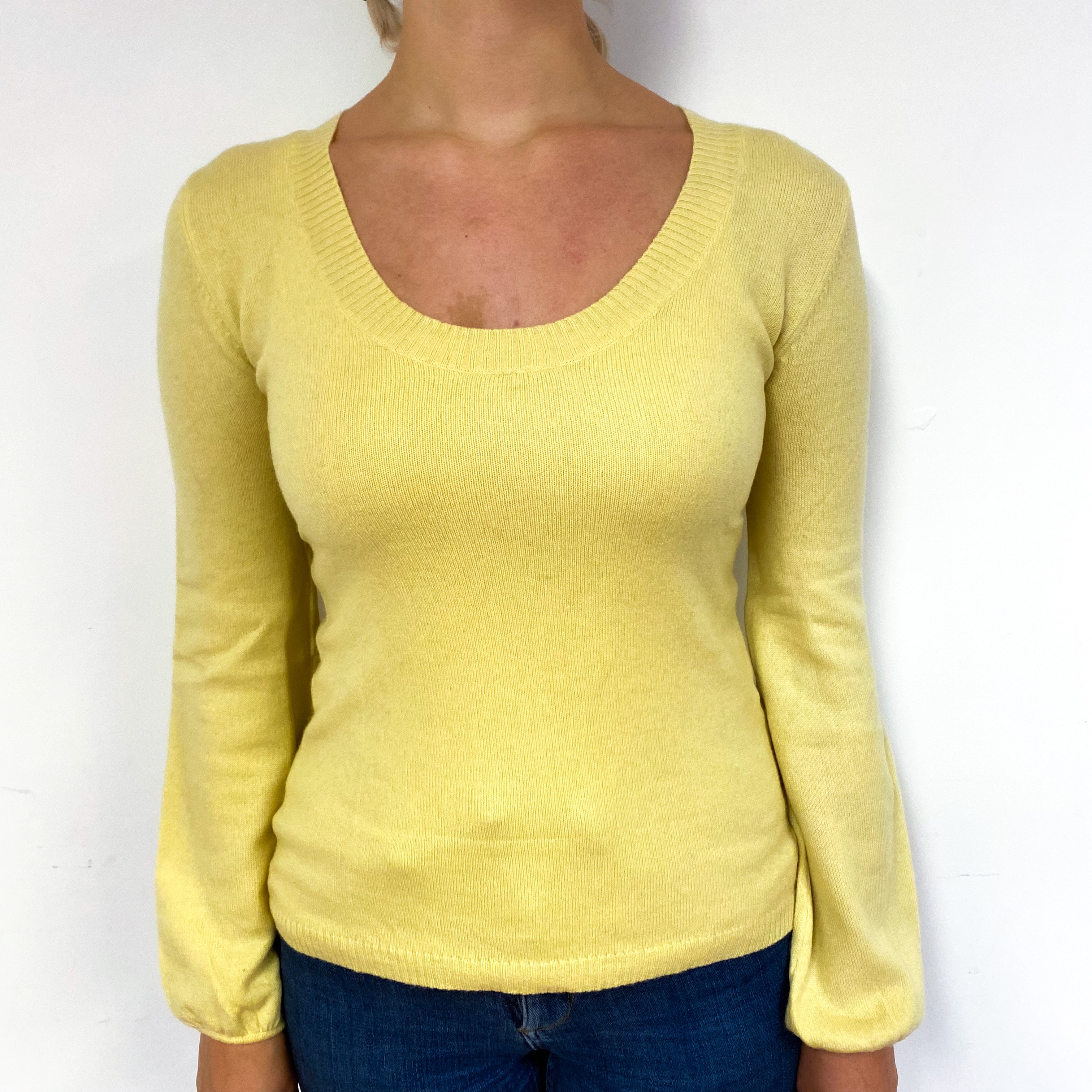 Primrose Yellow Cashmere Scoop Neck Jumper Small