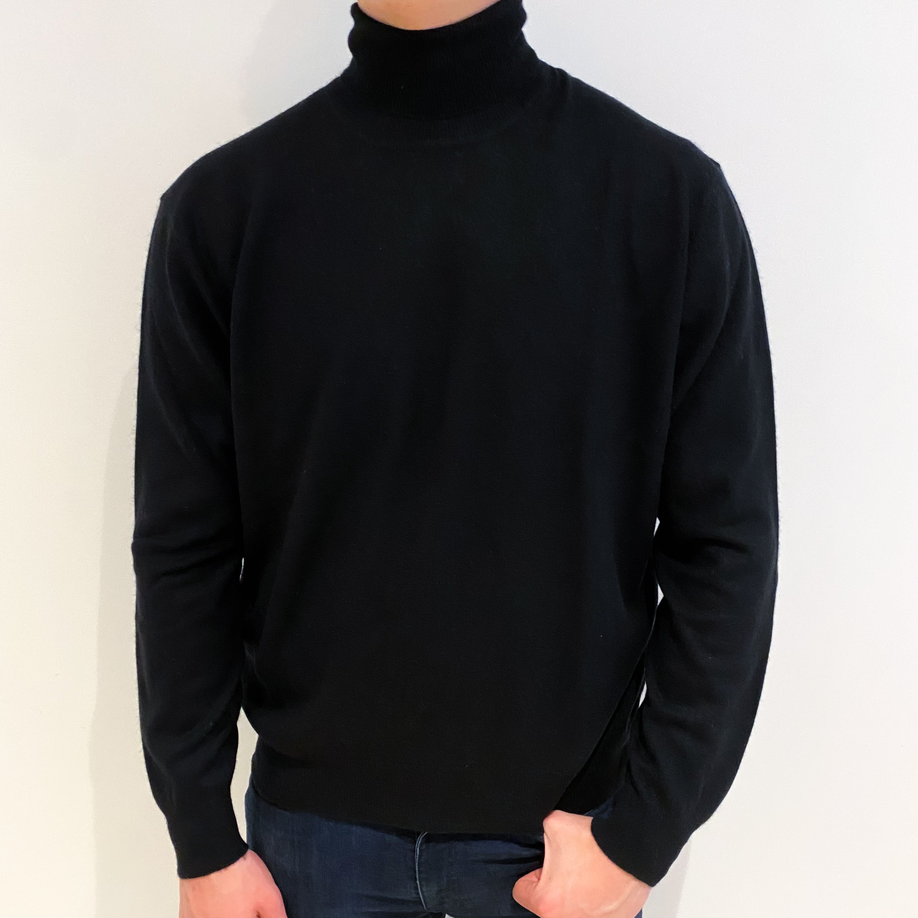 Men's Black Cashmere Polo Neck Jumper XL