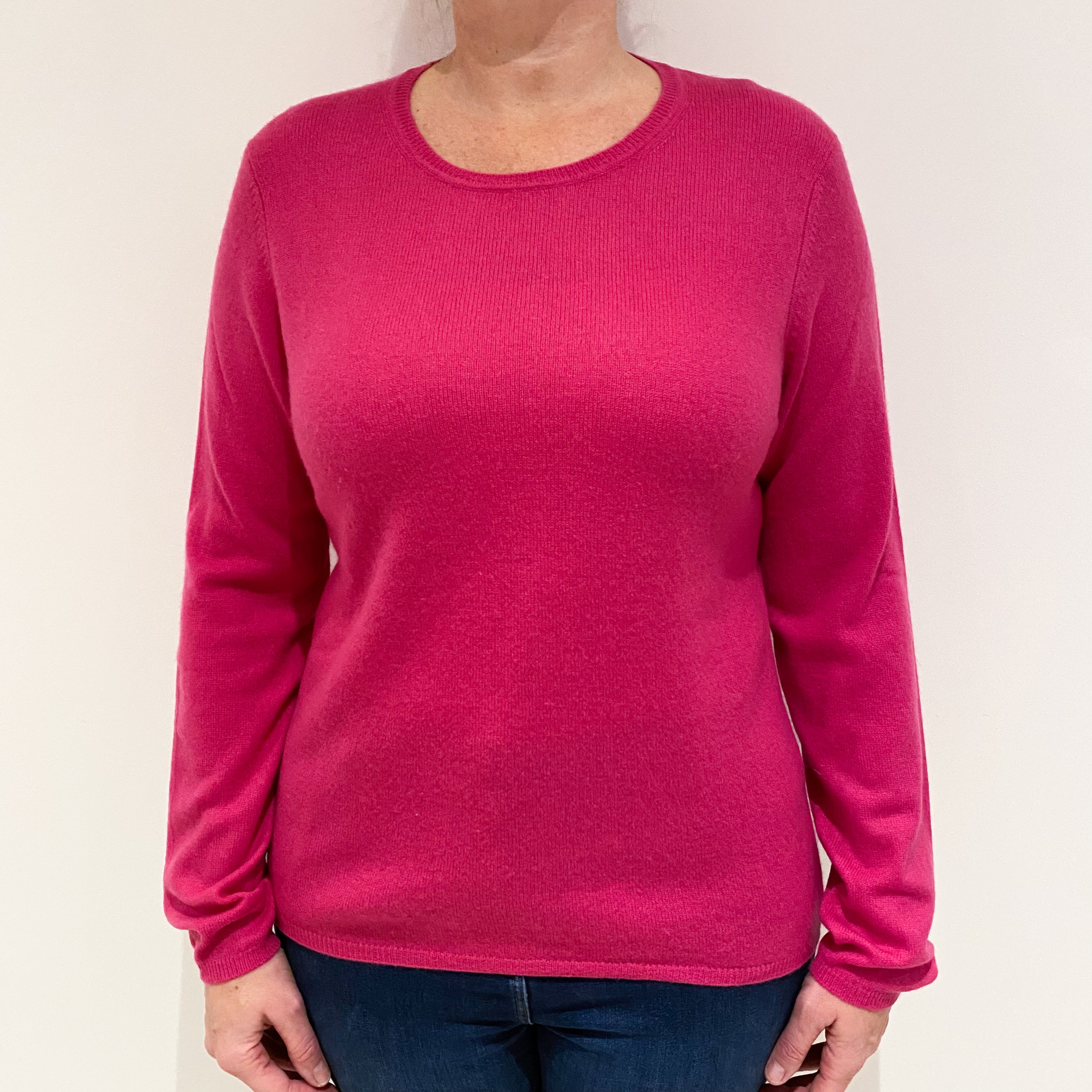 Fuchsia Pink Cashmere Crew Neck Jumper Large