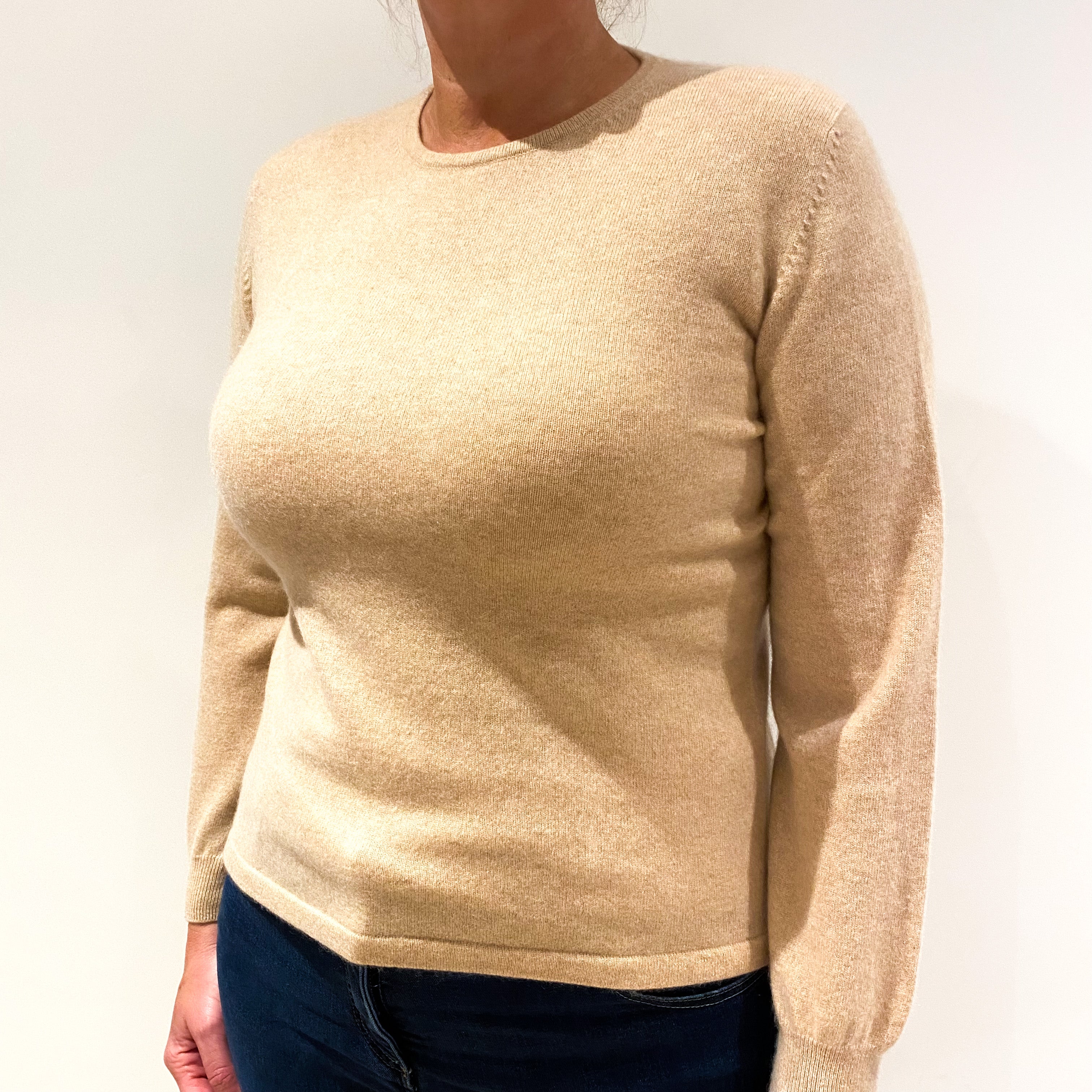 Oatmeal Beige Cashmere Crew Neck Jumper Large