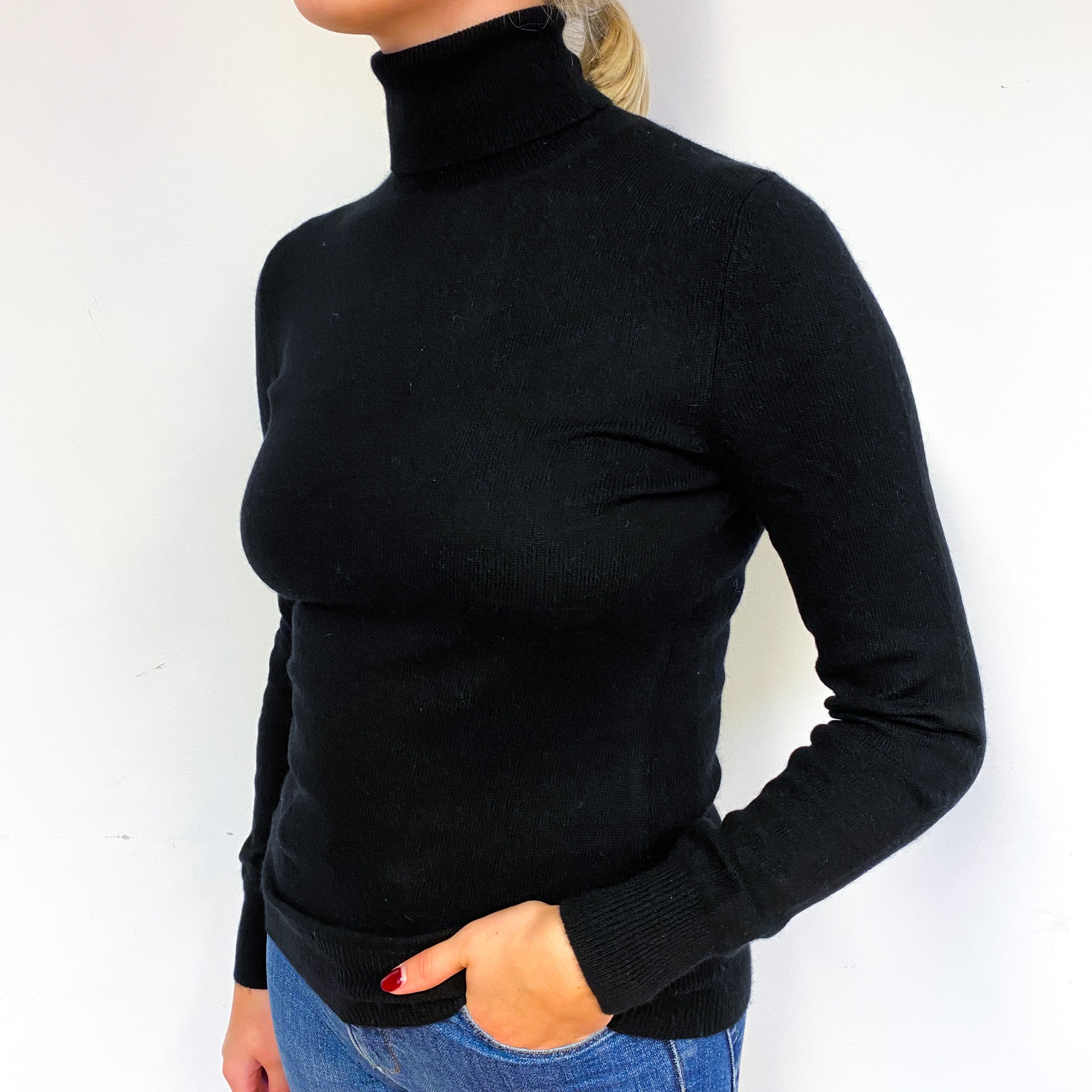 Black Cashmere Polo Neck Jumper Small