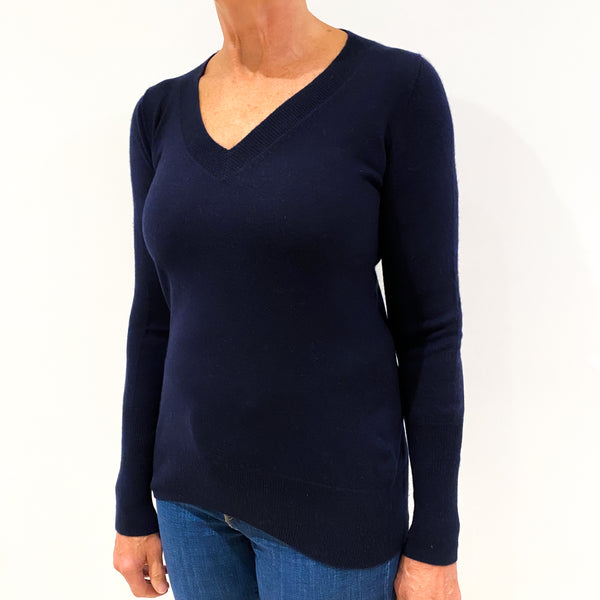 Navy Blue Cashmere V-Neck Jumper Medium