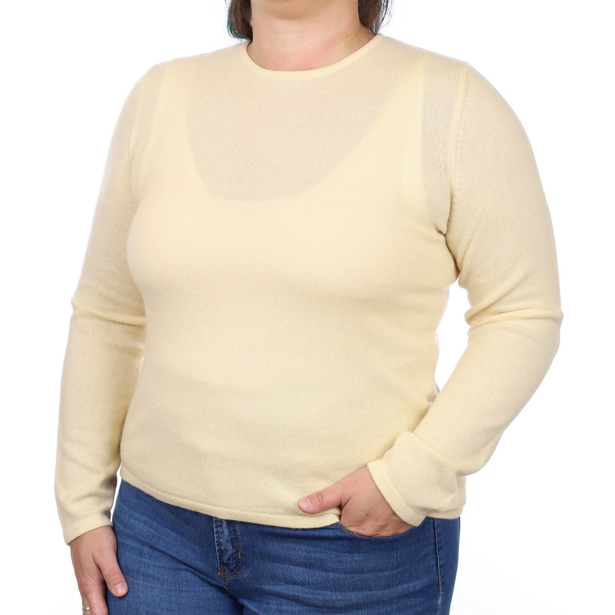 Primrose Yellow Cashmere Crew Neck Jumper Large
