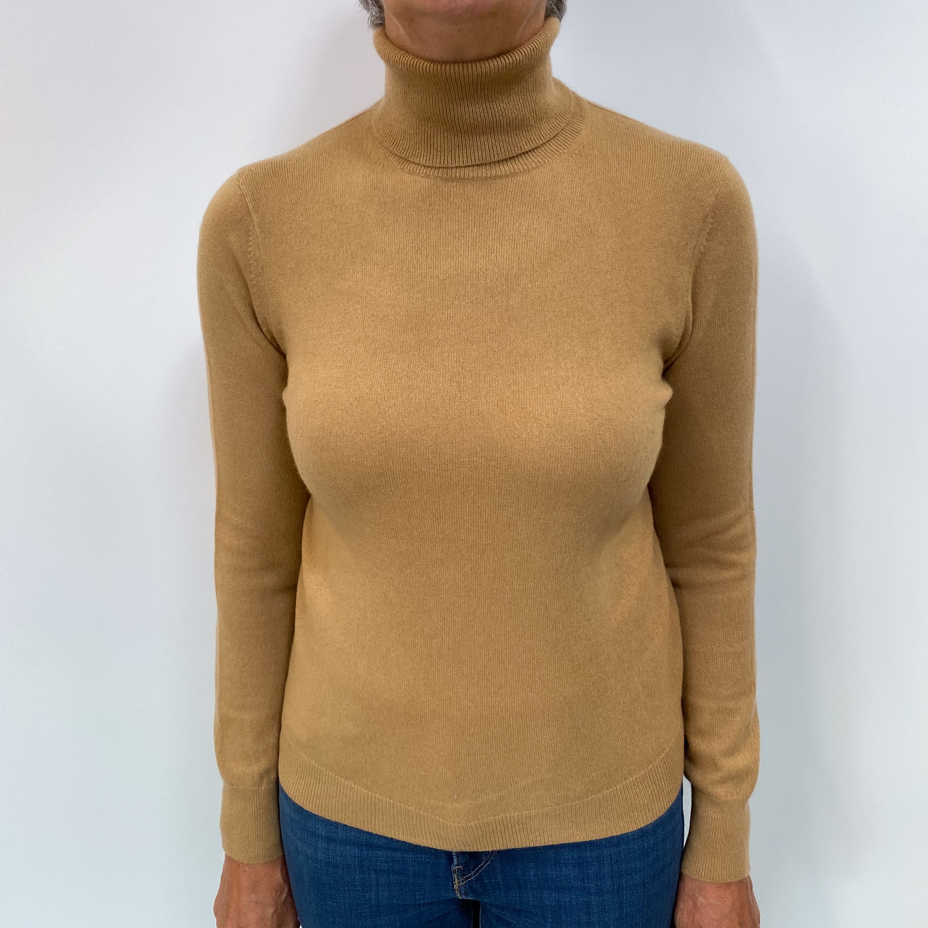 Honey Brown Cashmere Polo Neck Jumper Medium