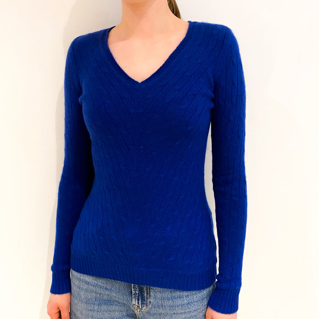 Colbalt Blue Cashmere V Neck Jumper Extra Small