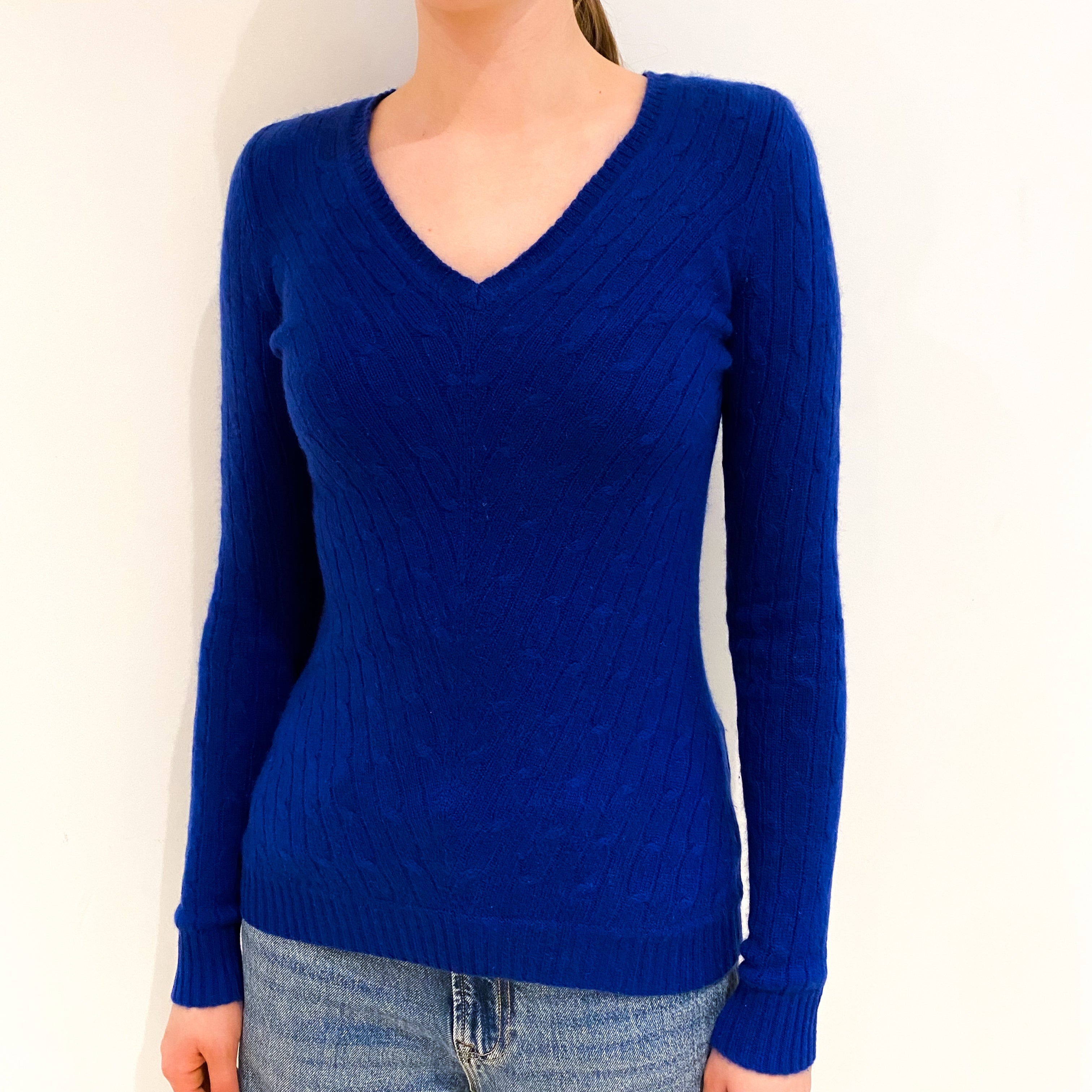 Colbalt Blue Cashmere V Neck Jumper Extra Small
