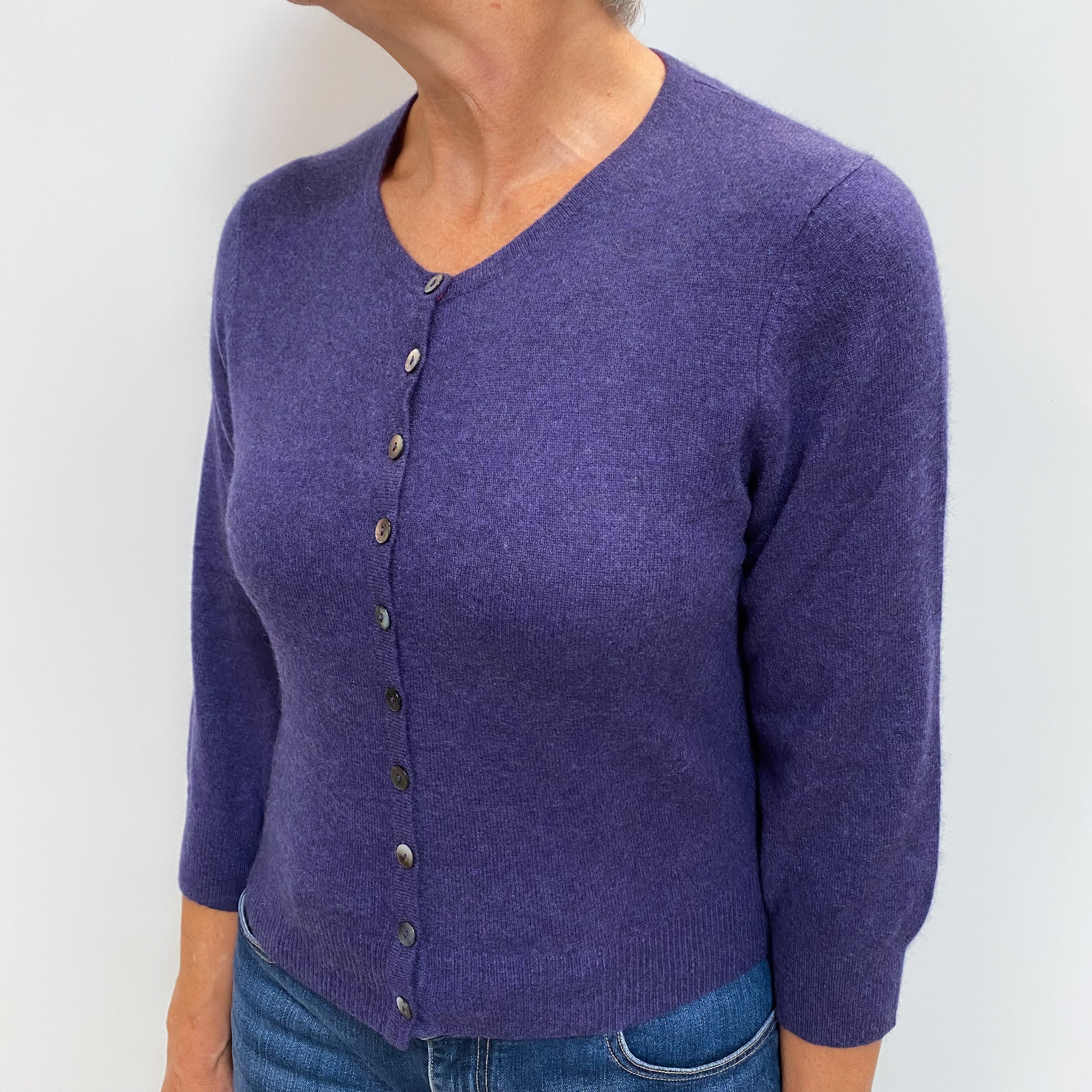 Deep Amethyst Purple Cashmere Crew Cardigan Medium
