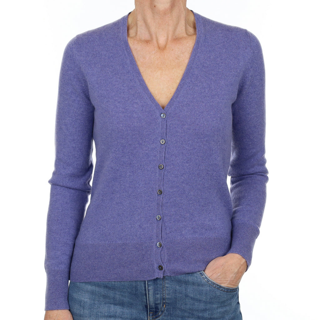 Scottish Tanzanite Blue Cashmere V Neck Cardigan Small