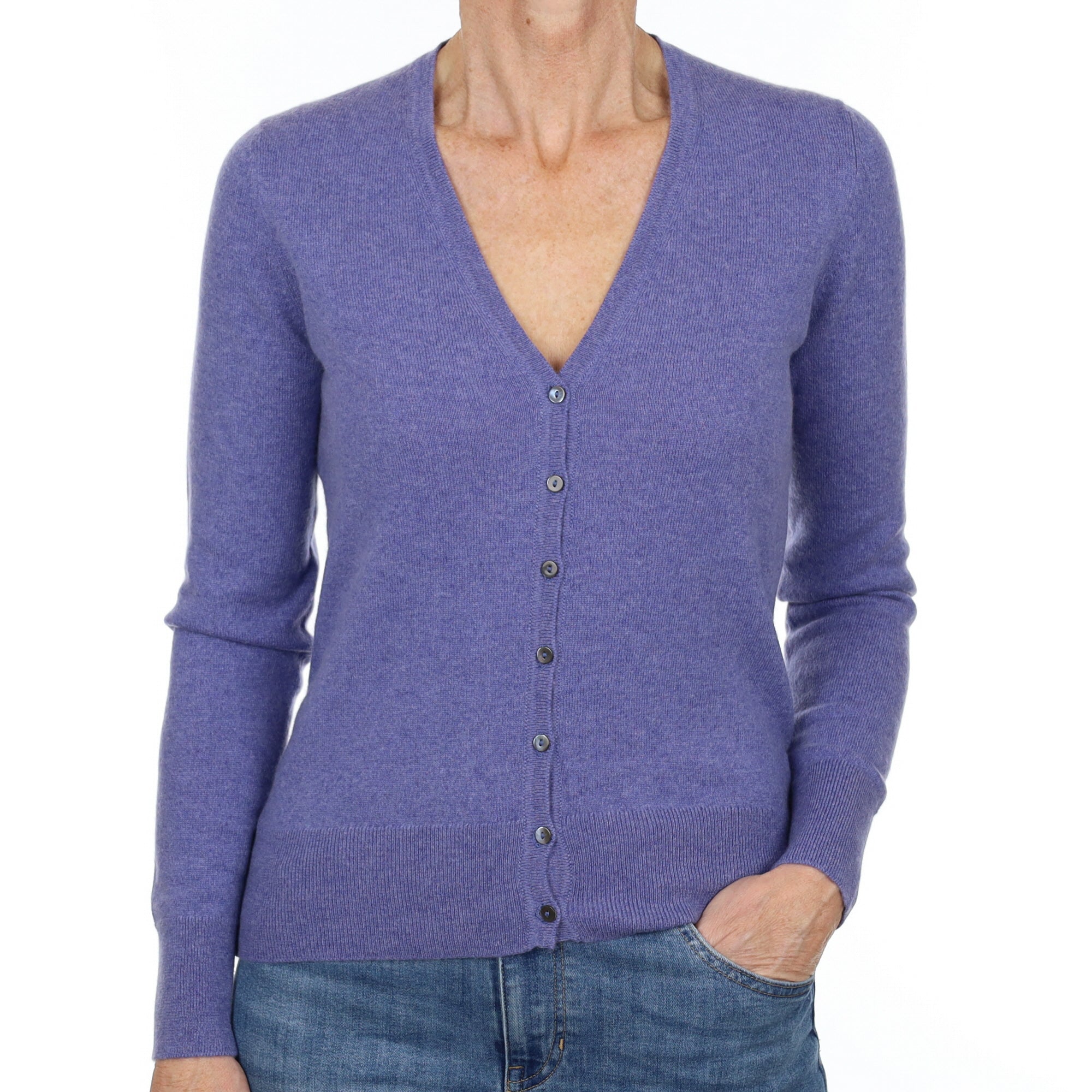 Scottish Tanzanite Blue Cashmere V Neck Cardigan Small