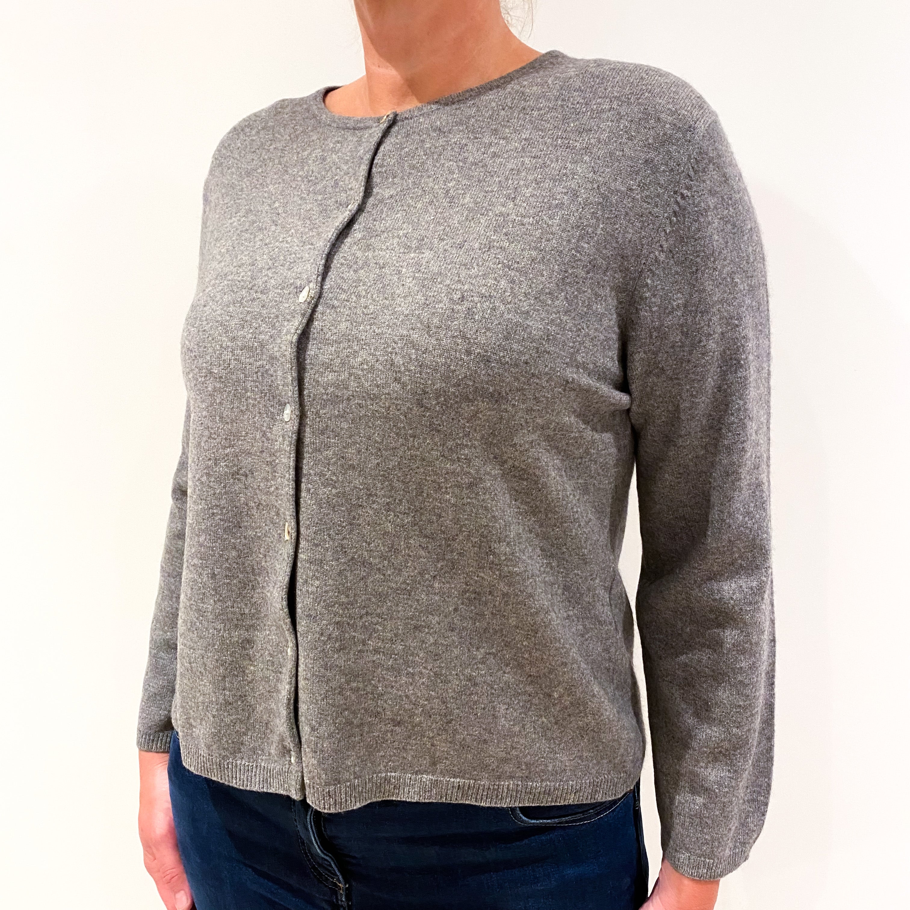 Ash Grey Cashmere Crew Neck Cardigan Large