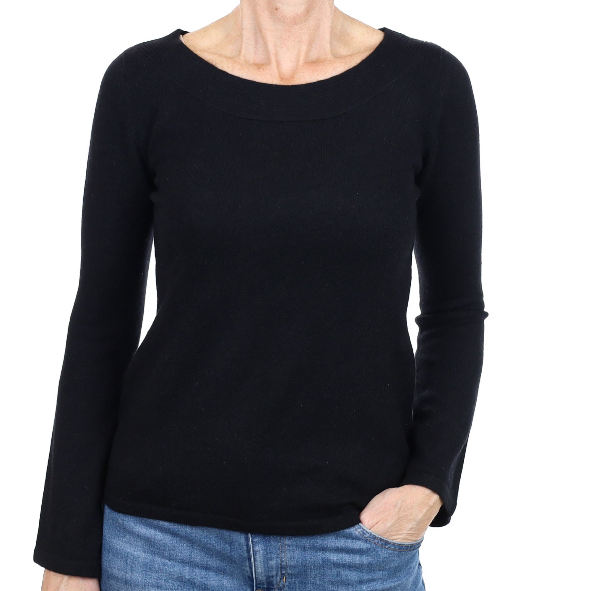 Black Cashmere Wide Crew Neck Jumper Small