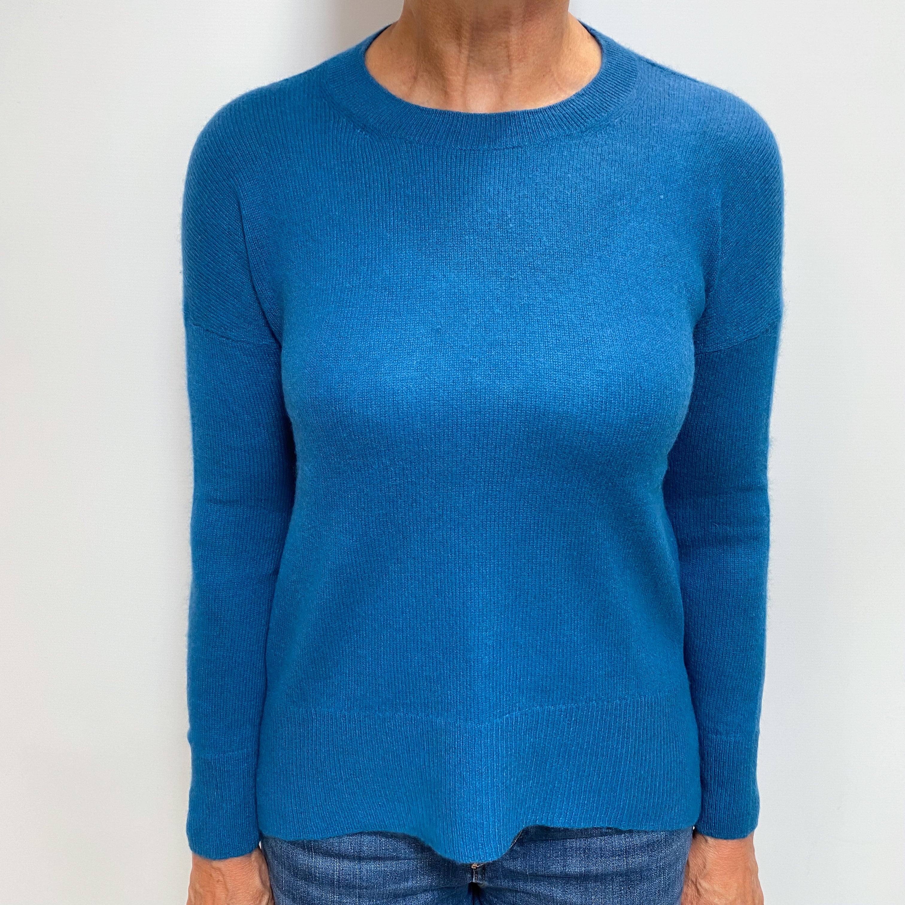 Teal Blue Cashmere Crew Neck Jumper Medium