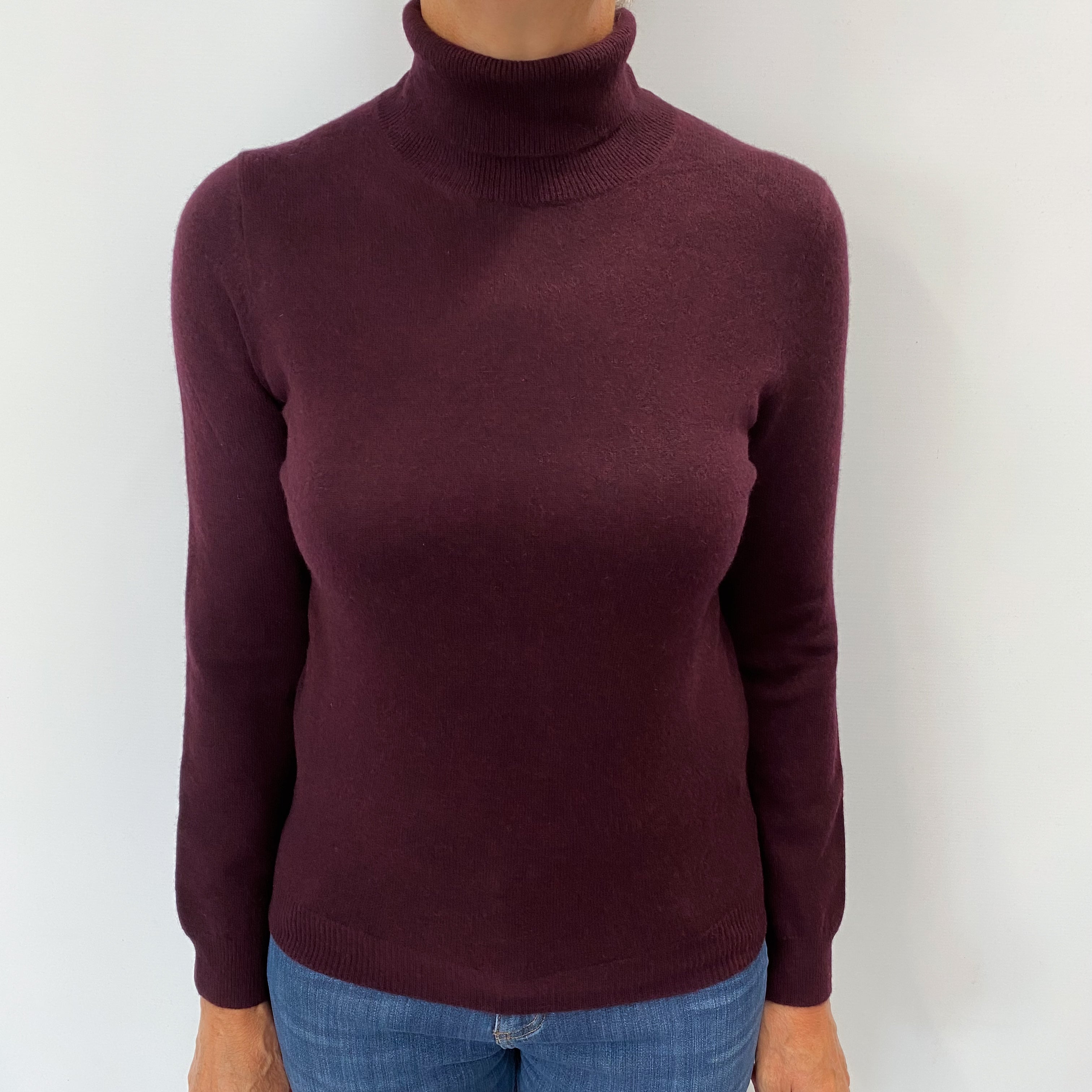 Brand New Deep Purple Marl Cashmere Polo Neck Jumper Medium