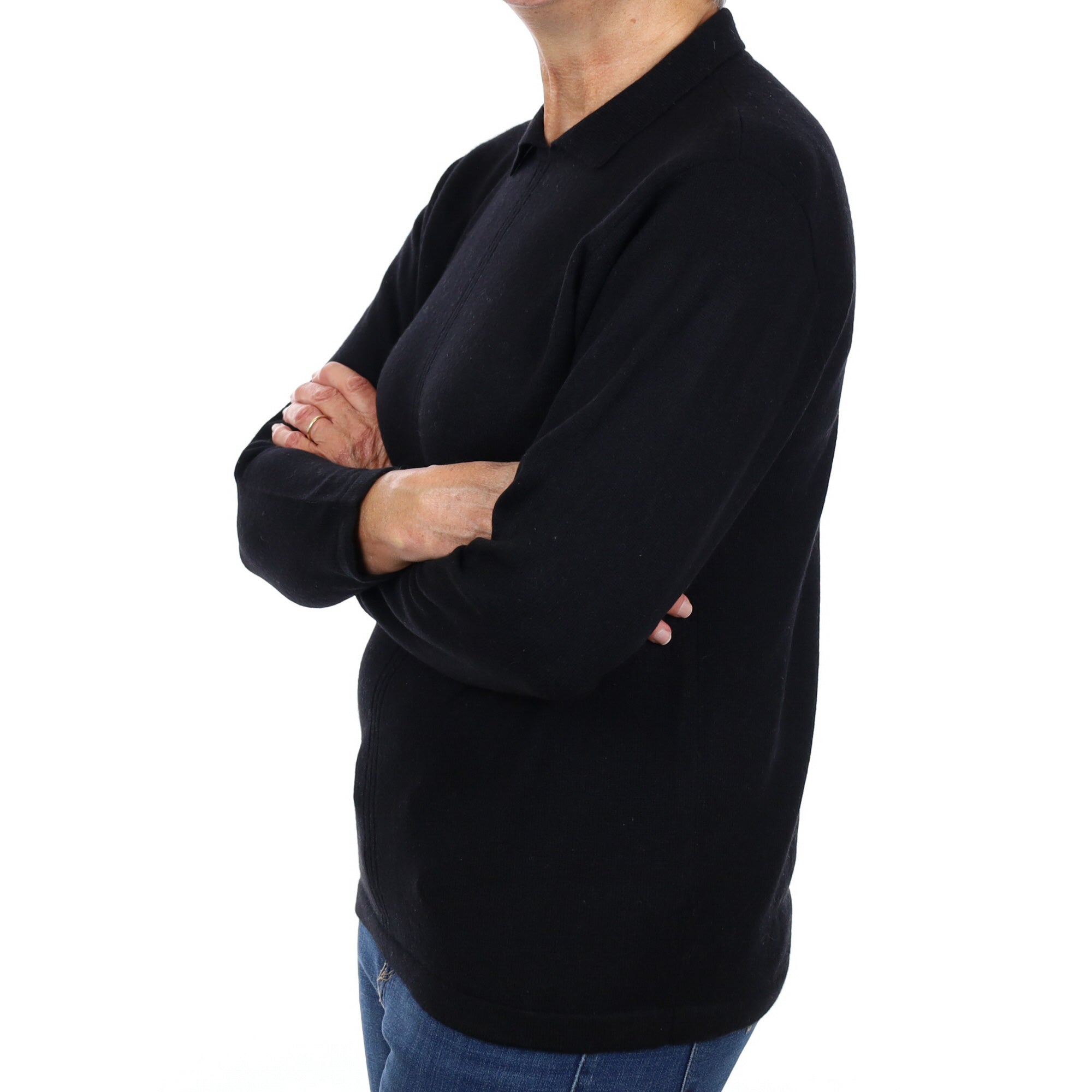 Black Cashmere Collared Crew Neck Jumper Medium