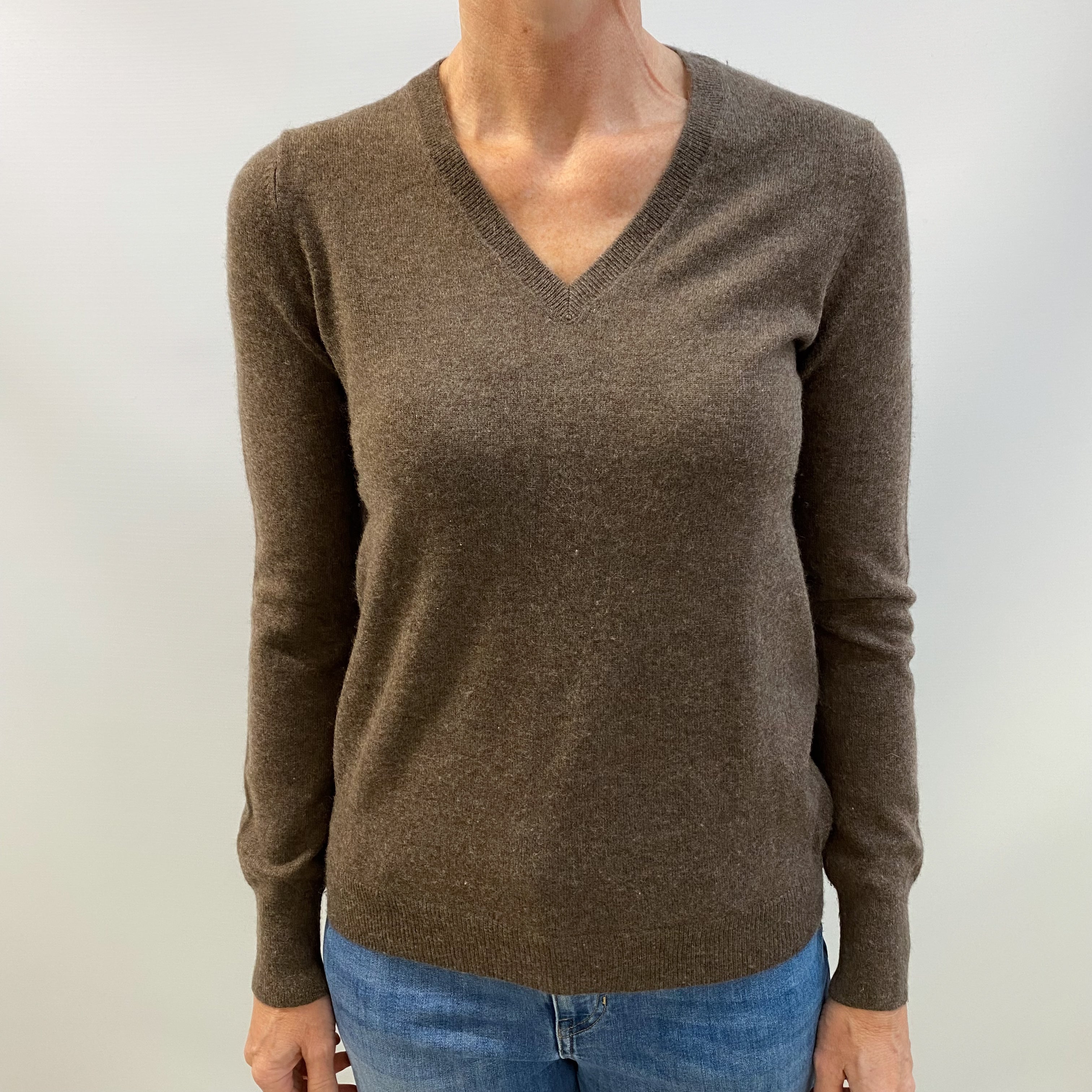 Donkey Brown Cashmere V Neck Jumper Small