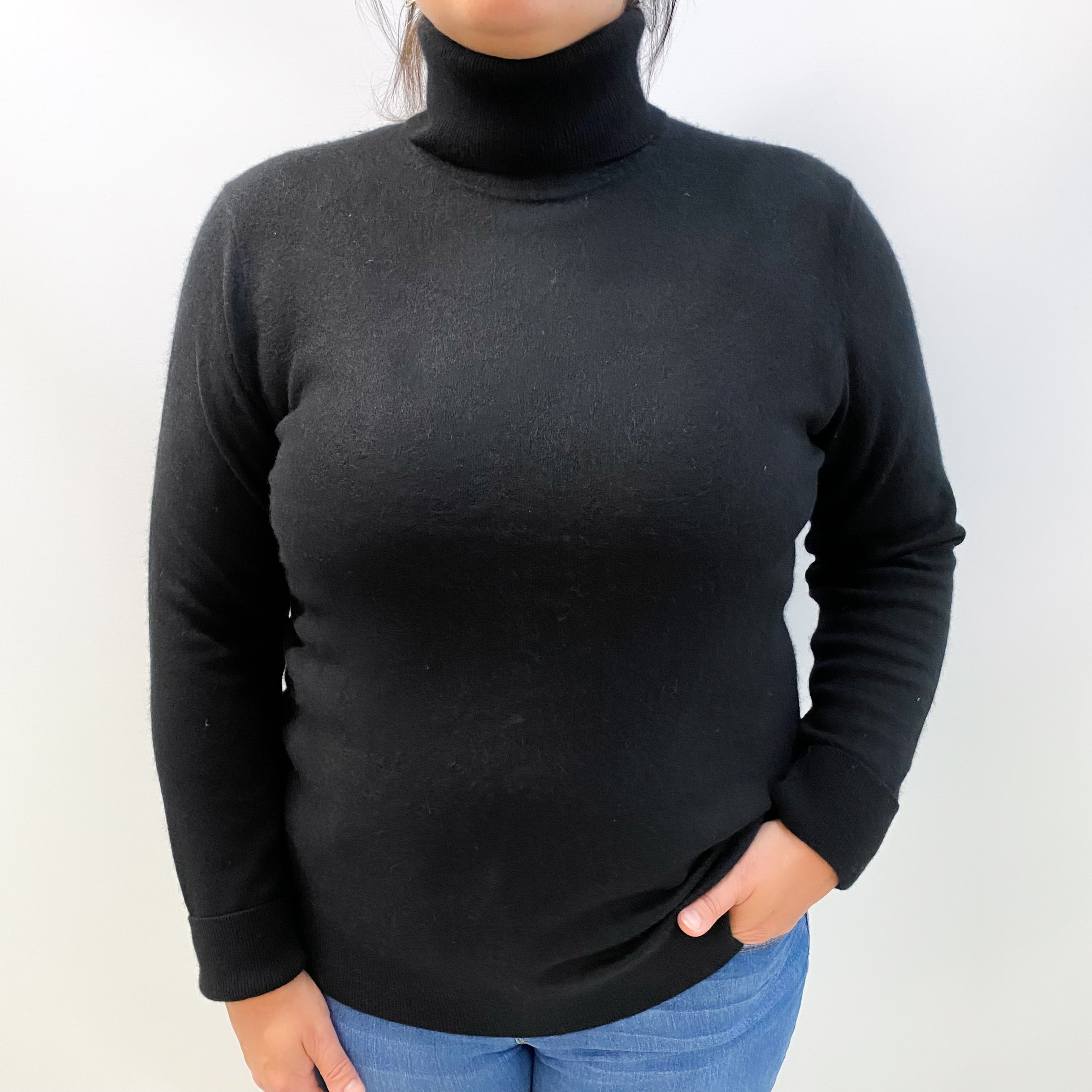 Black Cashmere Polo Neck Jumper Large