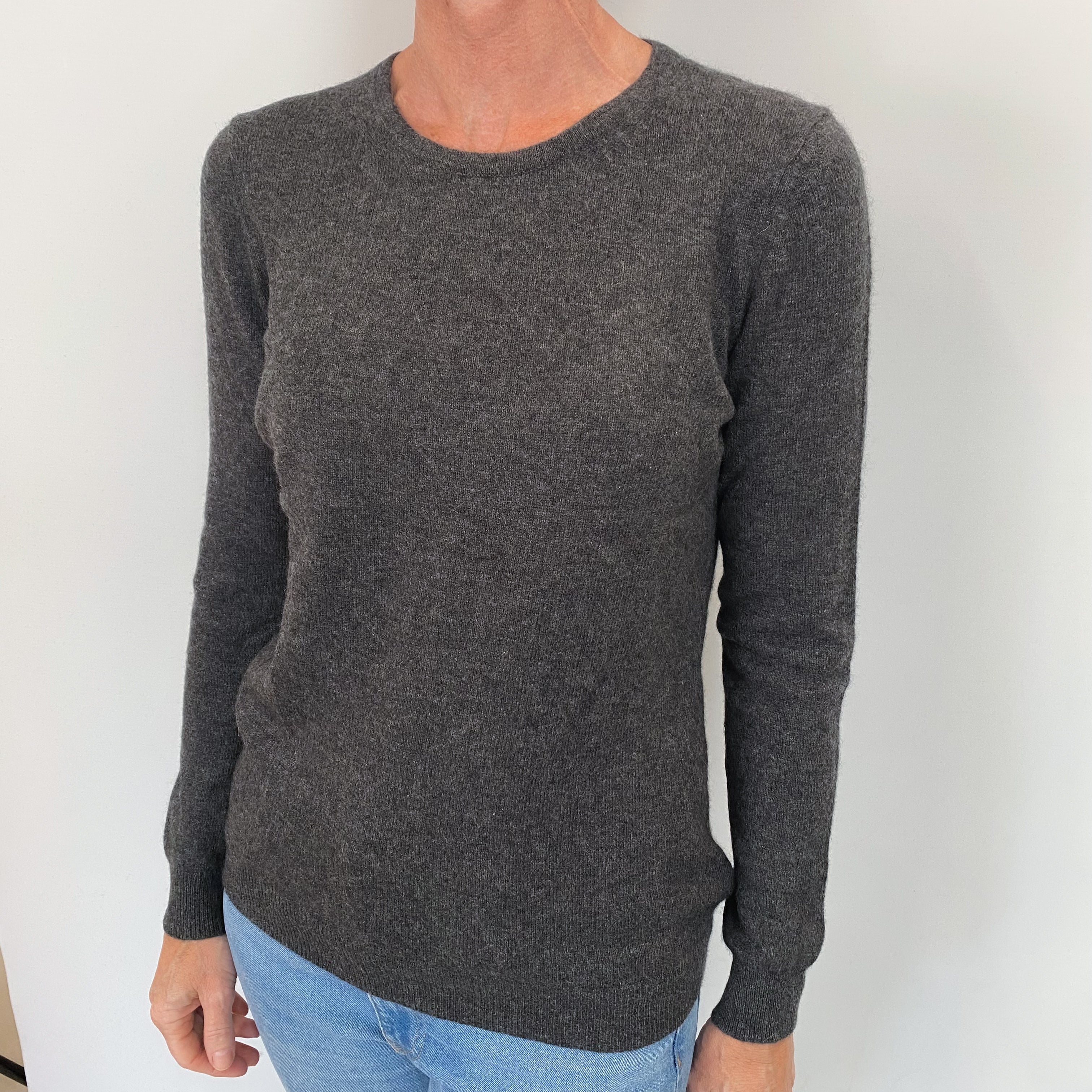 Slate Grey Cashmere Crew Neck Jumper Small