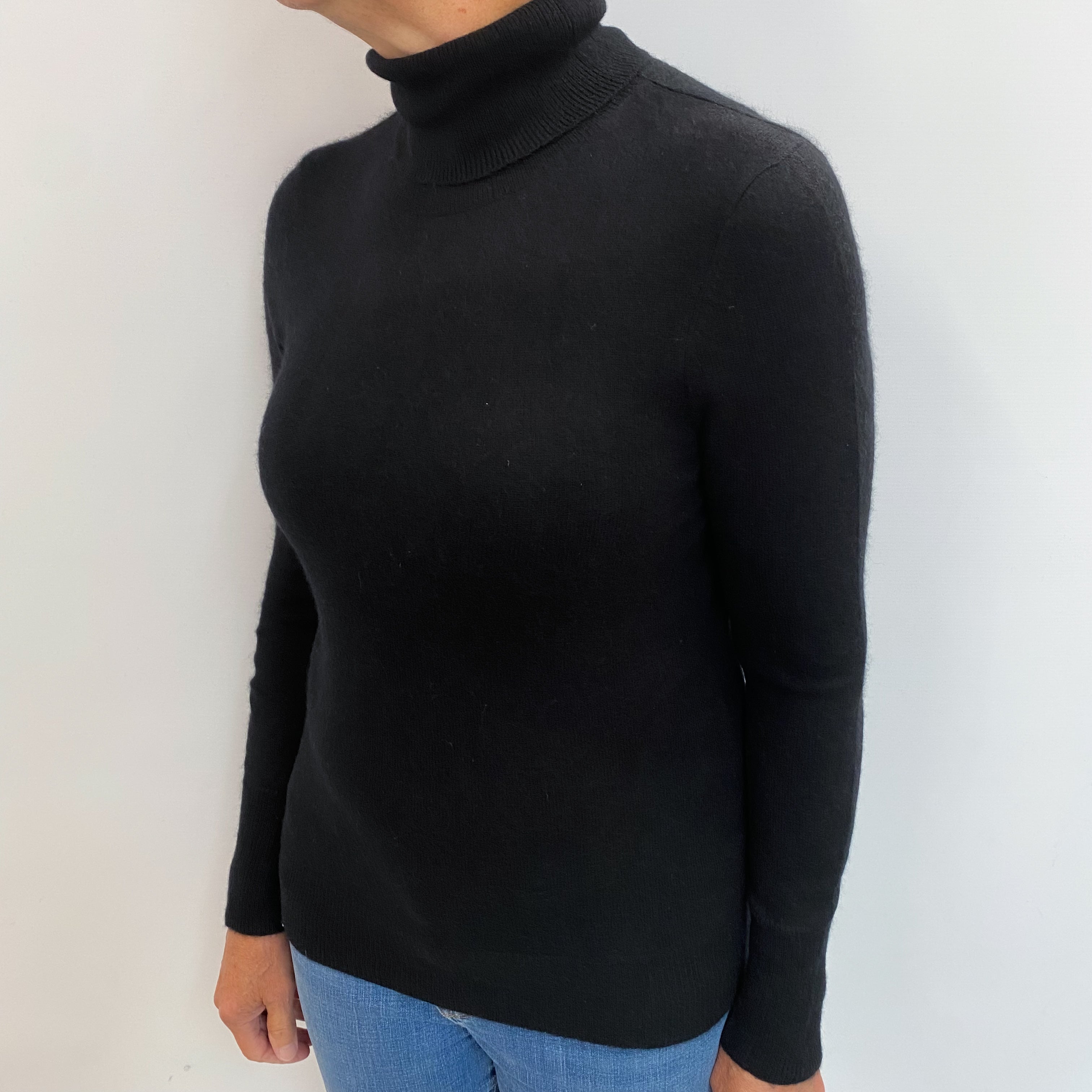 Black Cashmere Polo Neck Jumper Medium