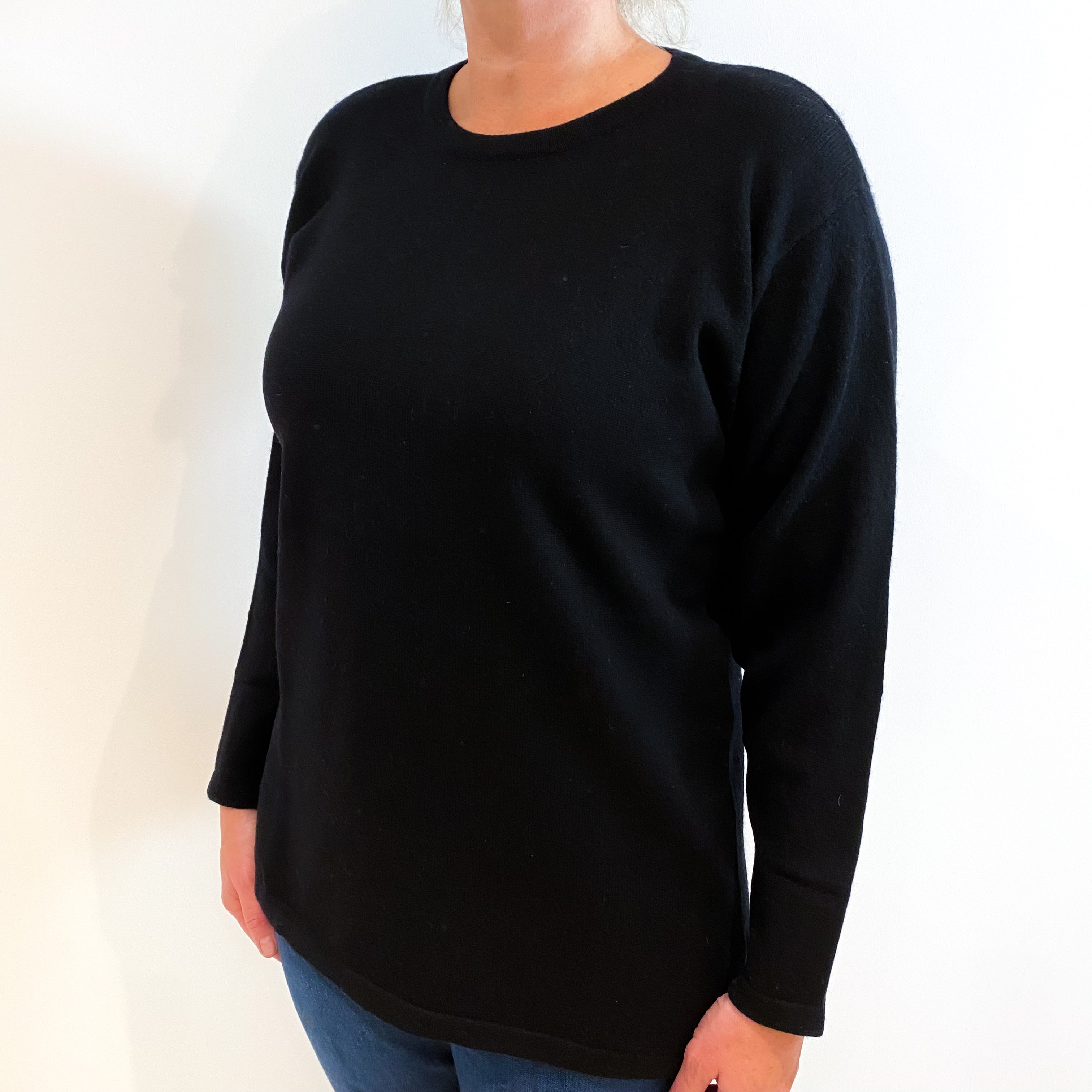Black Split Hem Cashmere Crew Neck Jumper Large