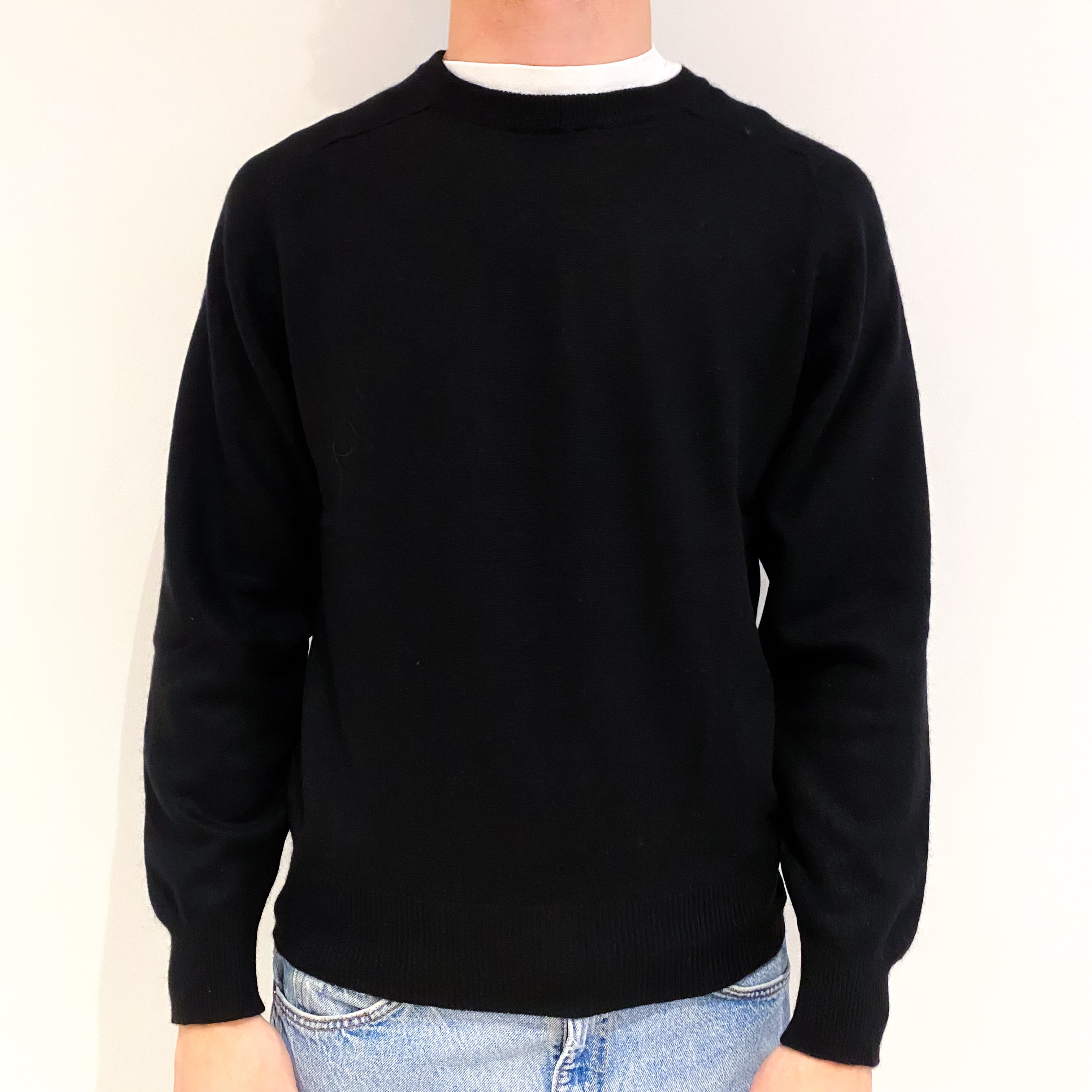 Men's Black Cashmere Crew Neck Jumper Medium