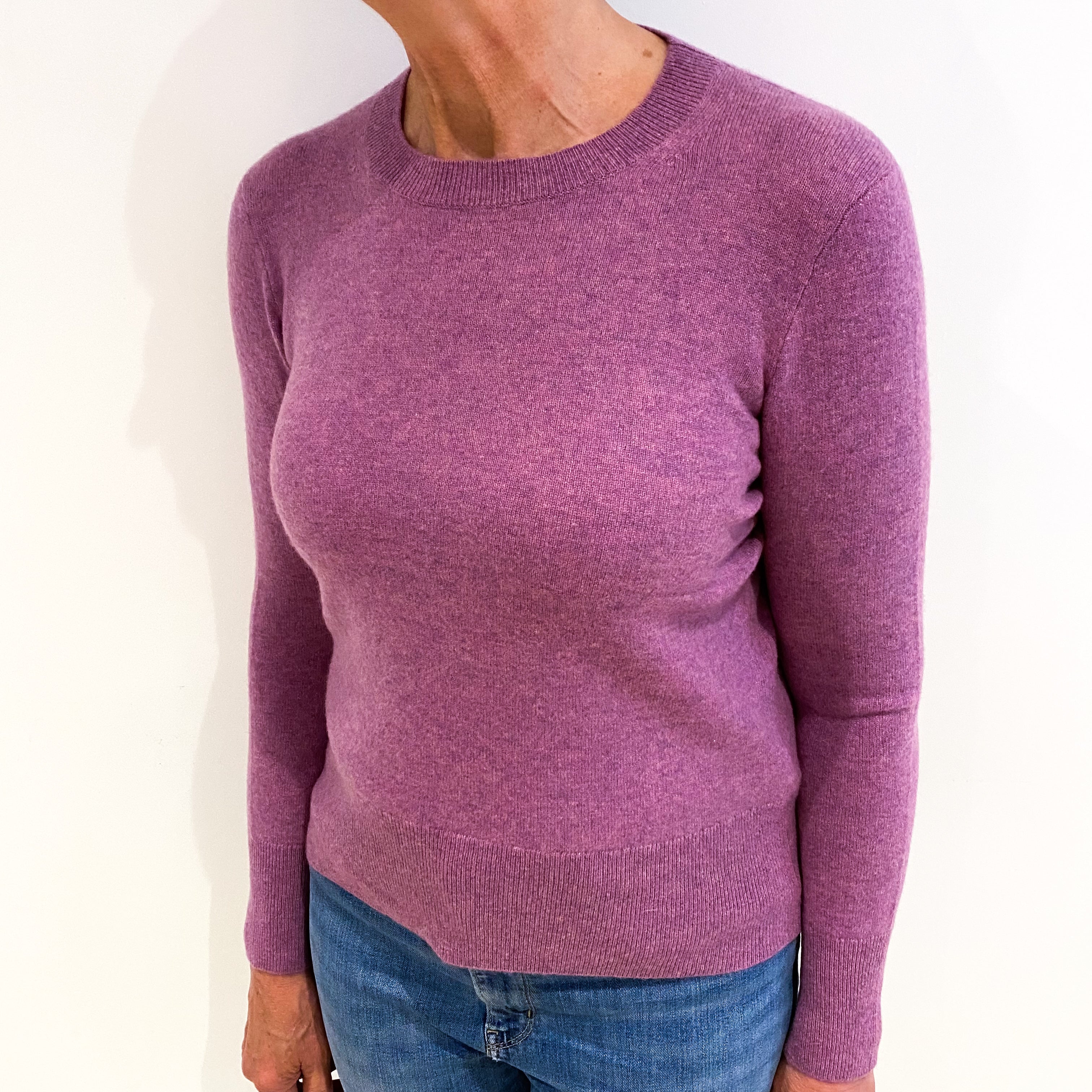 Heather Purple Cashmere Crew Neck Jumper Medium