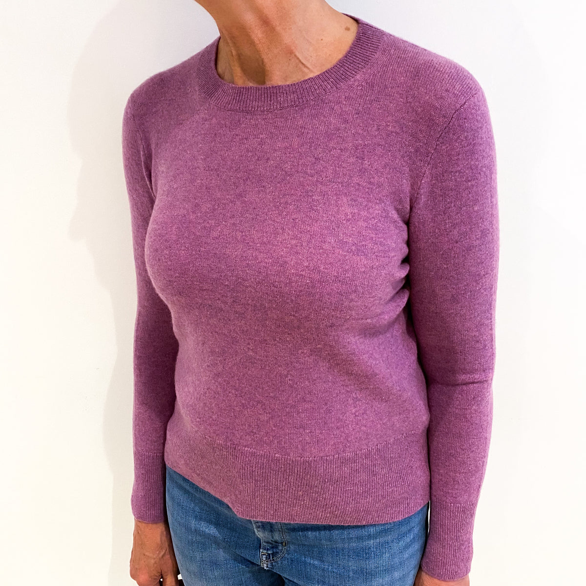Heather Purple Cashmere Crew Neck Jumper Medium