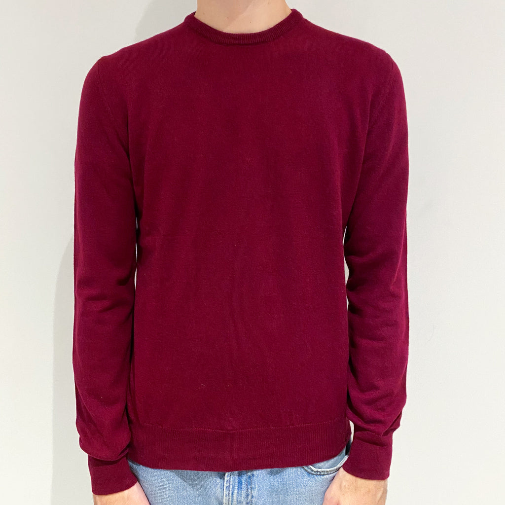 Men's Cherry Red Cashmere Crew Neck Jumper Large