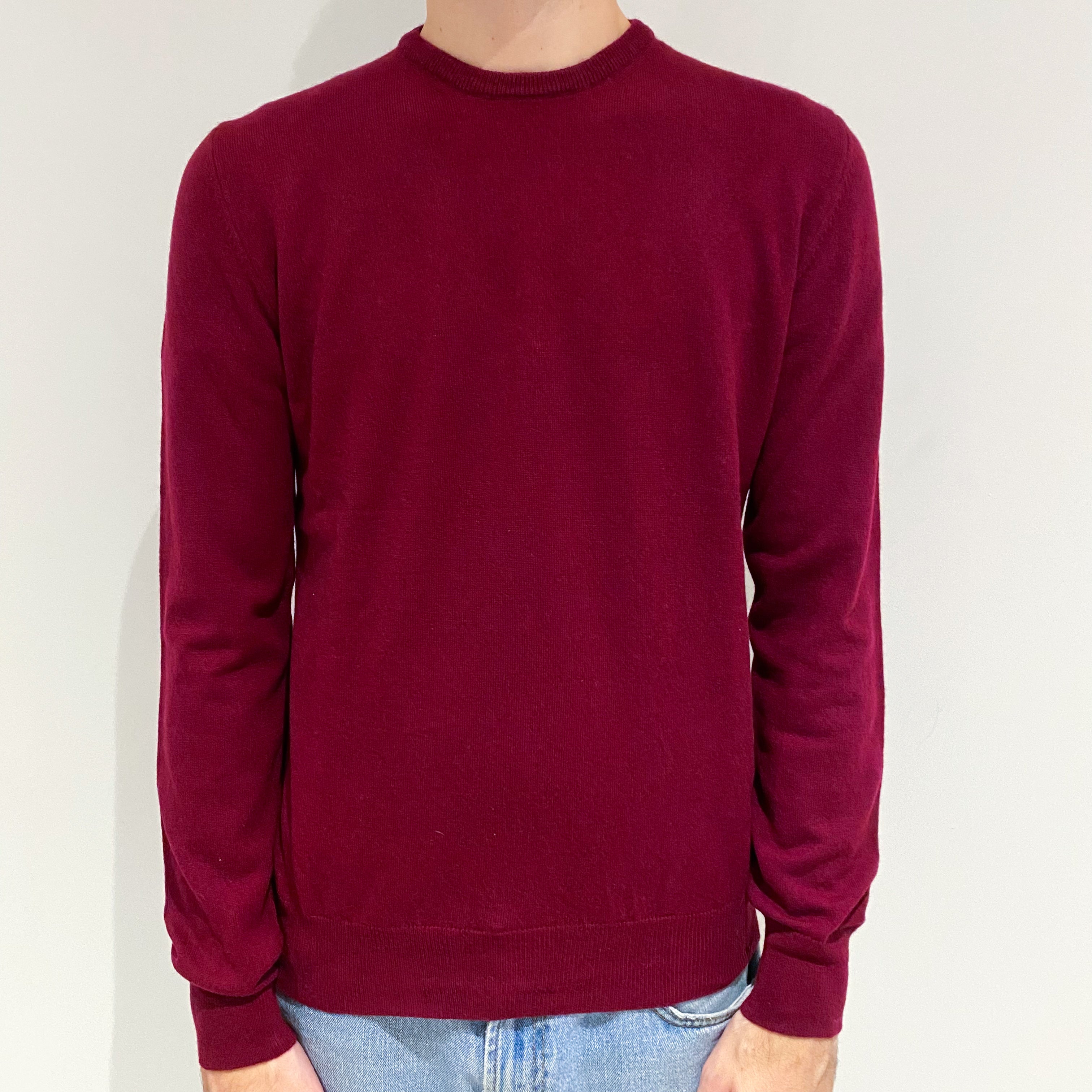 Men's Cherry Red Cashmere Crew Neck Jumper Large