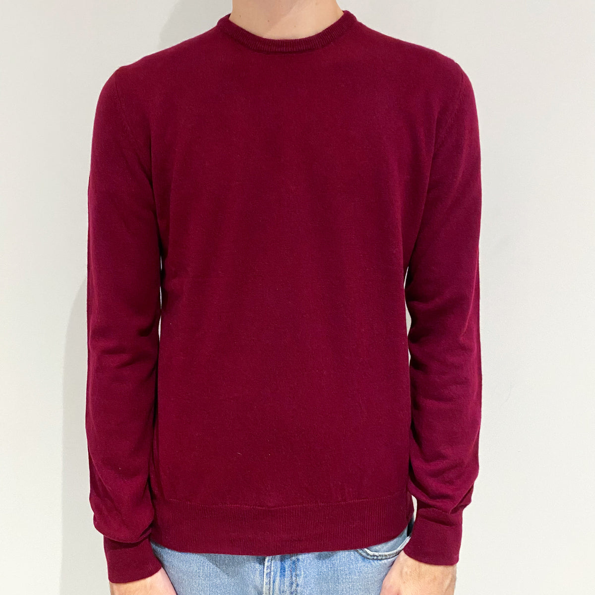 Men's Cherry Red Cashmere Crew Neck Jumper Large
