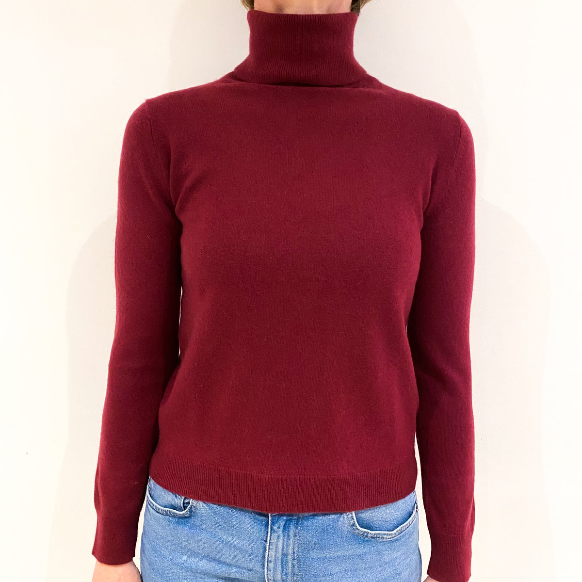 Burgundy Red Cashmere Polo Neck Jumper Small