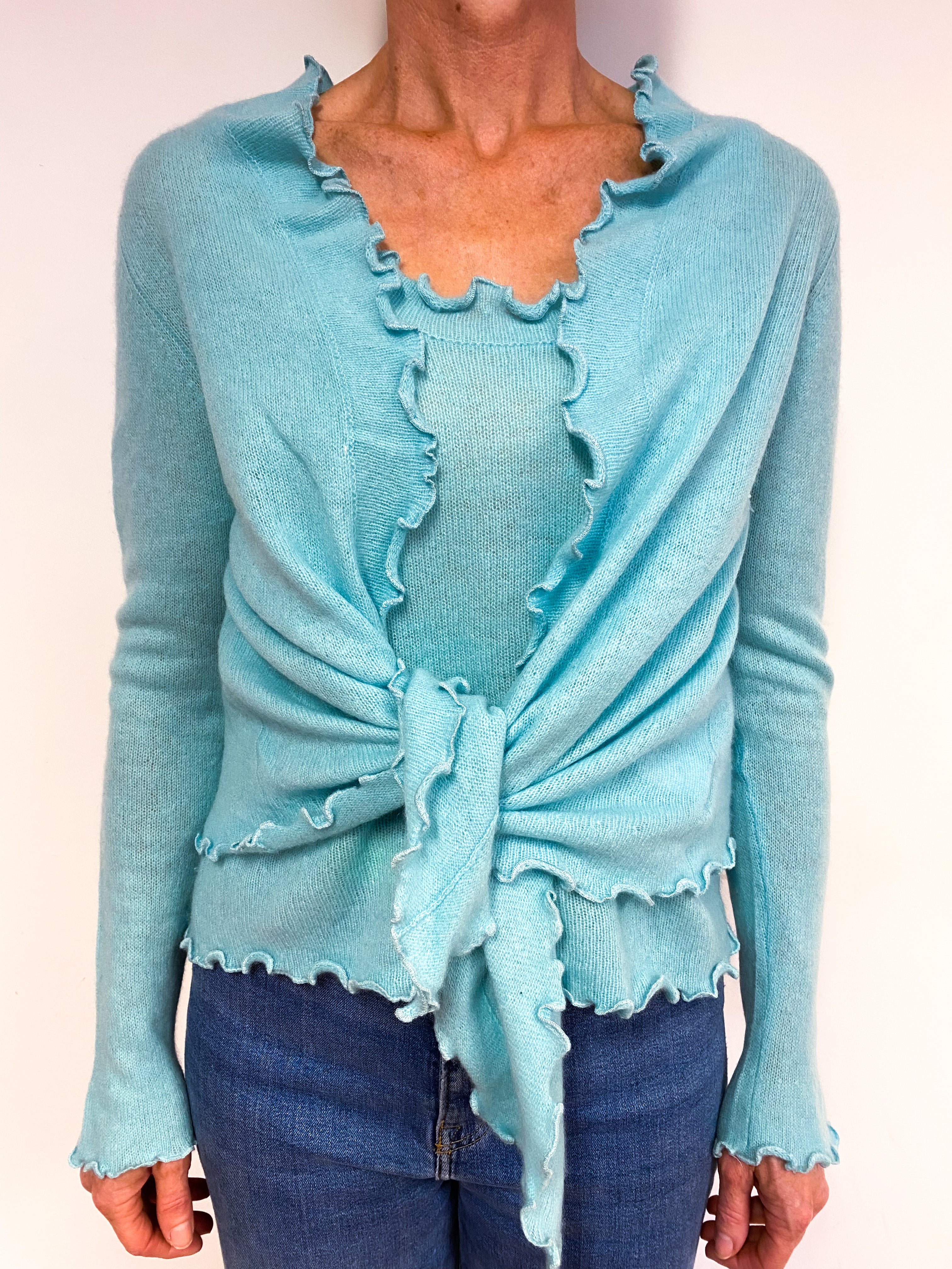 Pale Aqua Green Cashmere Vest and Cardigan Medium