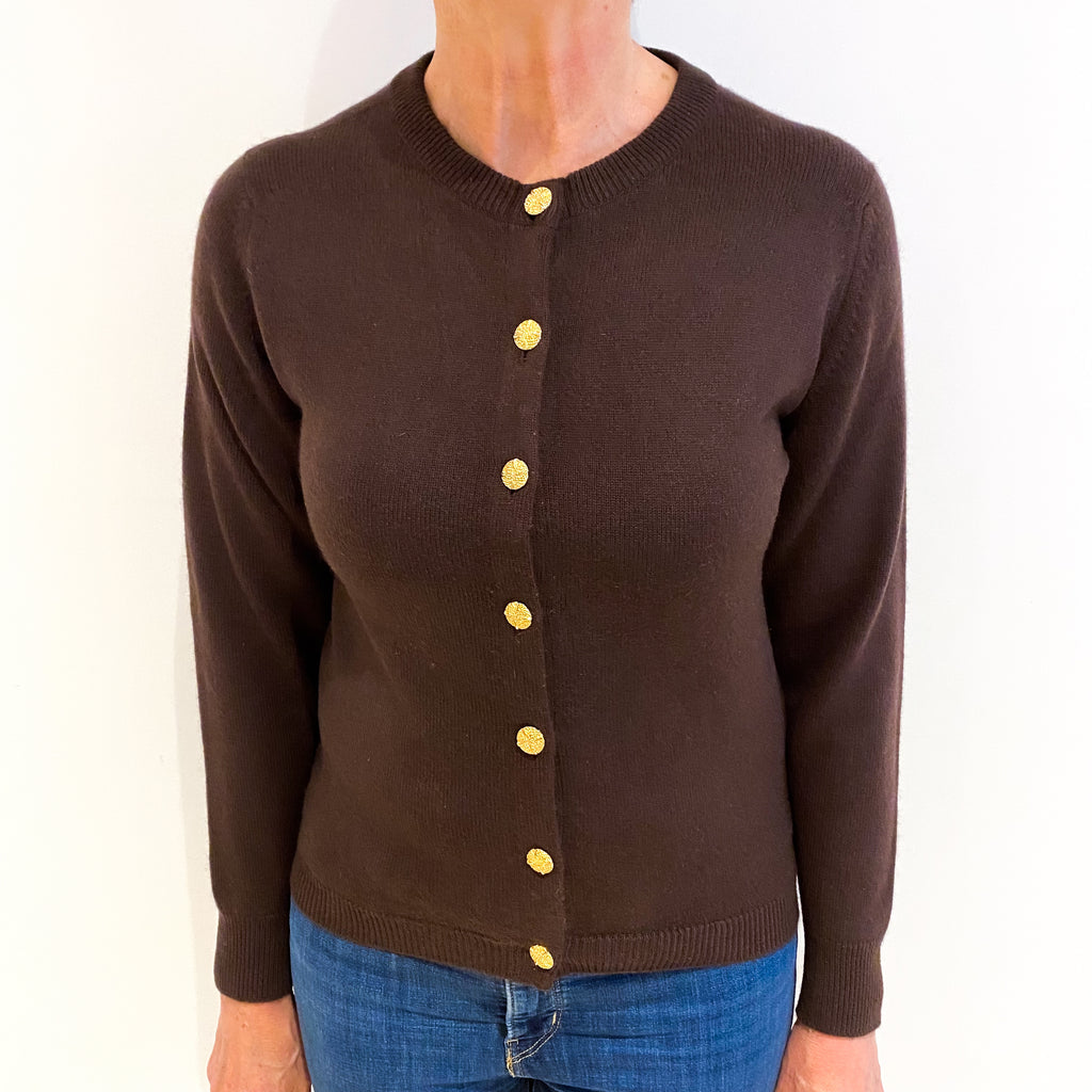 Vintage Scottish Chocolate Brown Cashmere Crew Neck Cardigan Medium