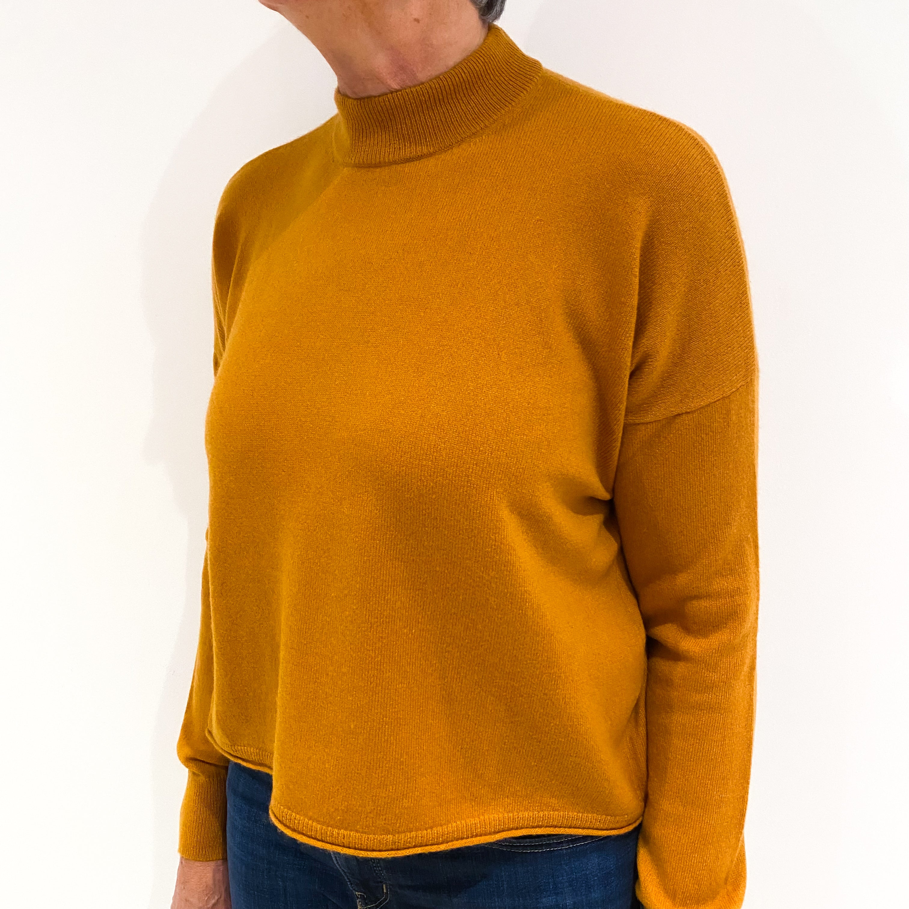 Ochre Yellow Cashmere Turtle Neck Jumper Medium