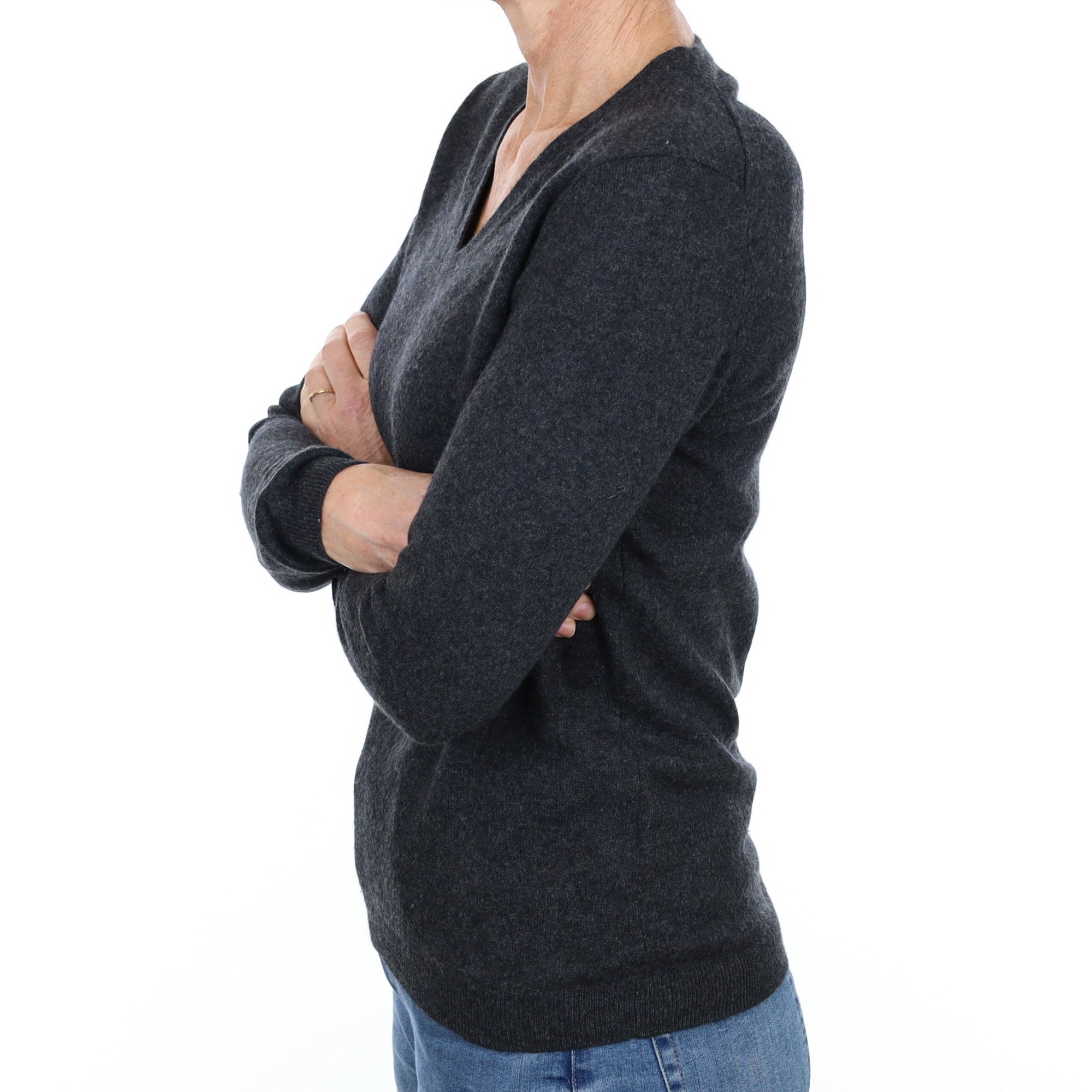 Slate Grey Cashmere V Neck Jumper Small