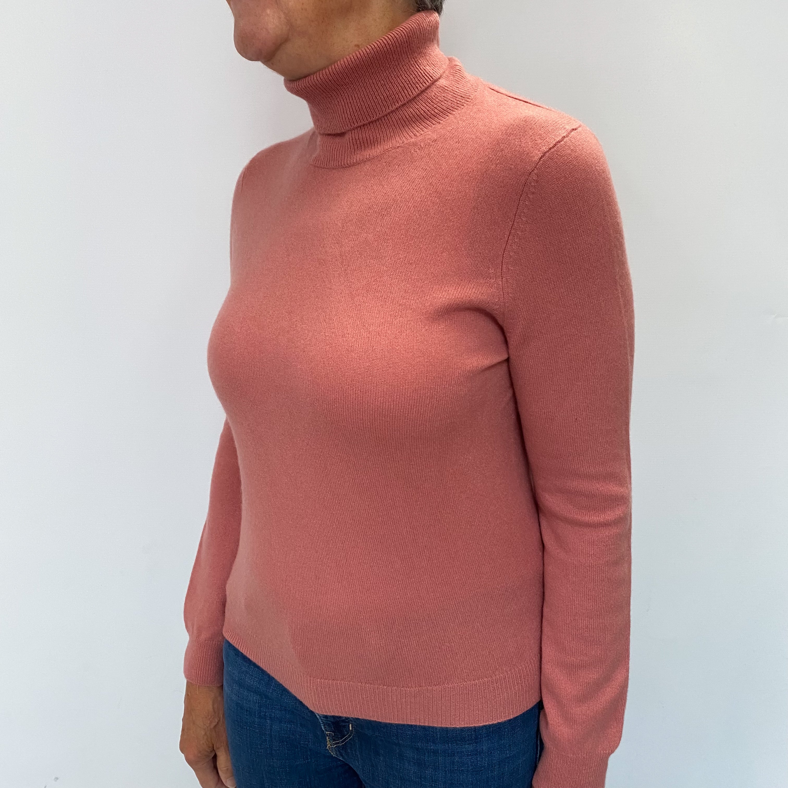 Dusty Rose Cashmere Polo Neck Jumper Medium