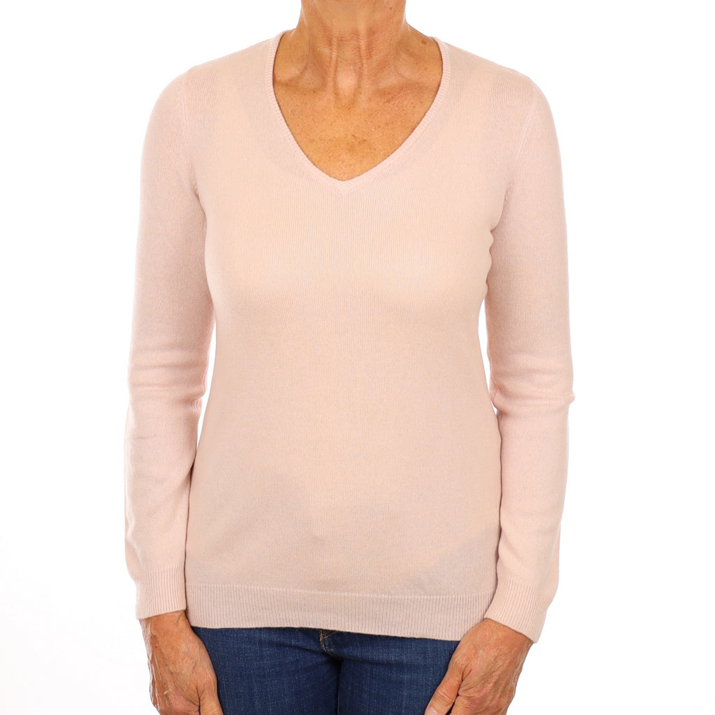 Ice Pink Cashmere V Neck Jumper Medium