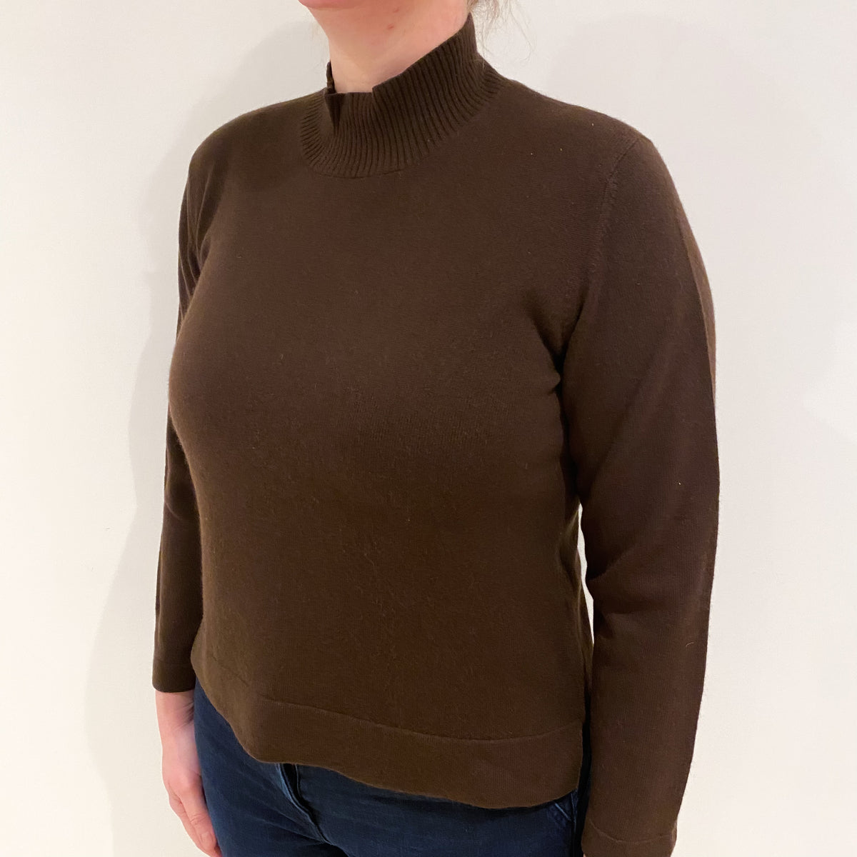 Chocolate Brown Cashmere Turtle Neck Jumper Large
