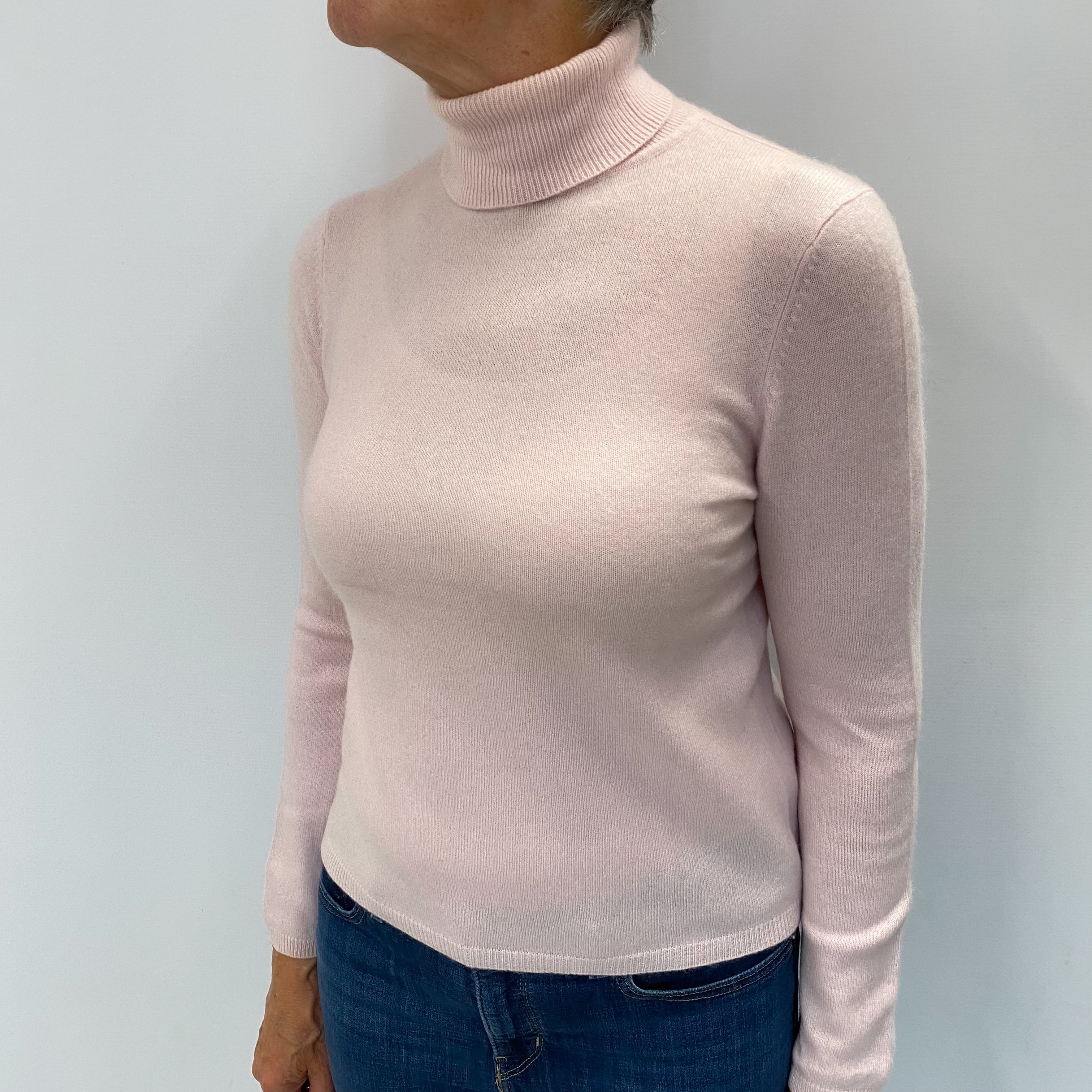 Ice Pink Cashmere Polo Neck Jumper Medium