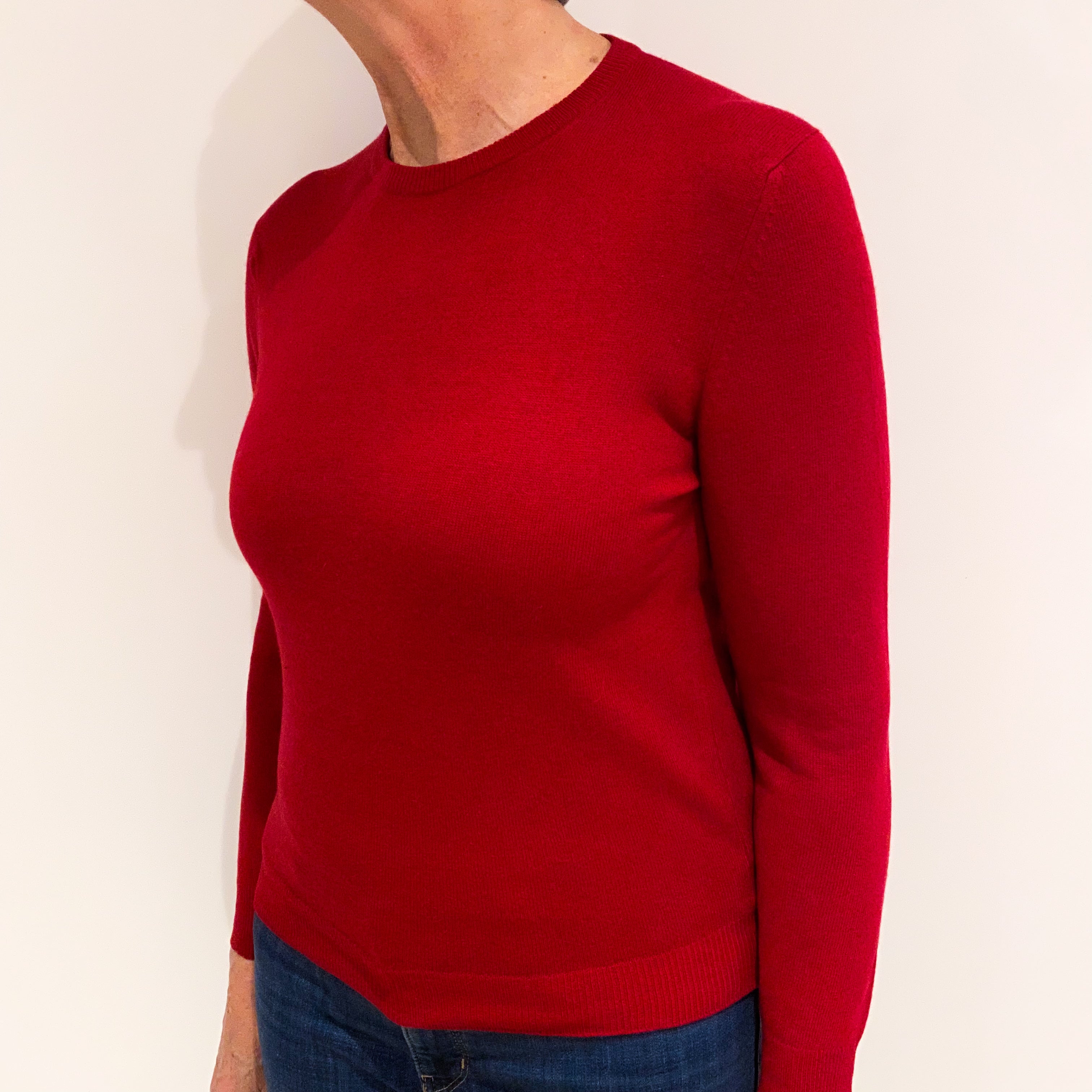 Post Box Red Cashmere Crew Neck Jumper Medium
