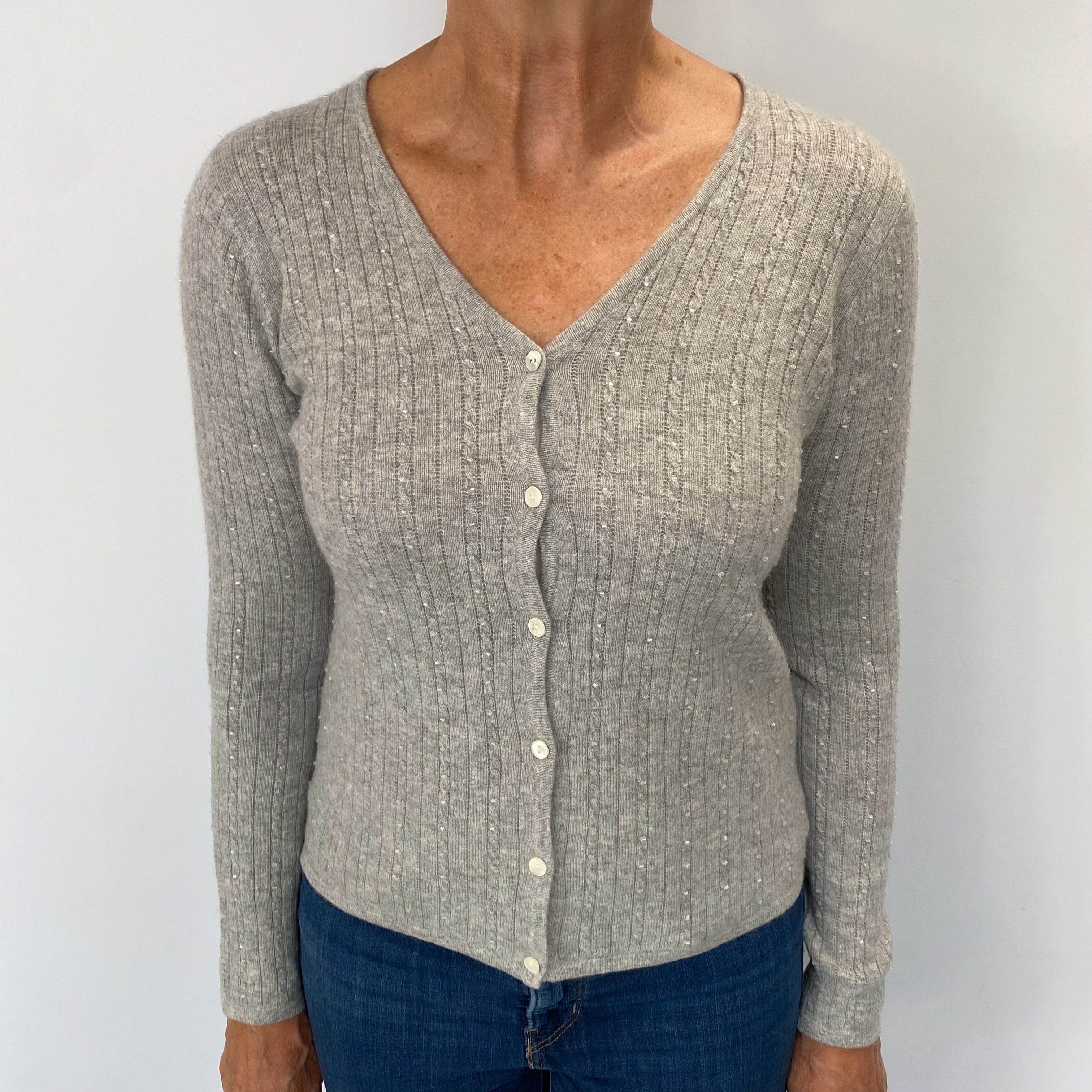 Smoke Grey Cashmere V Neck Cardigan Medium