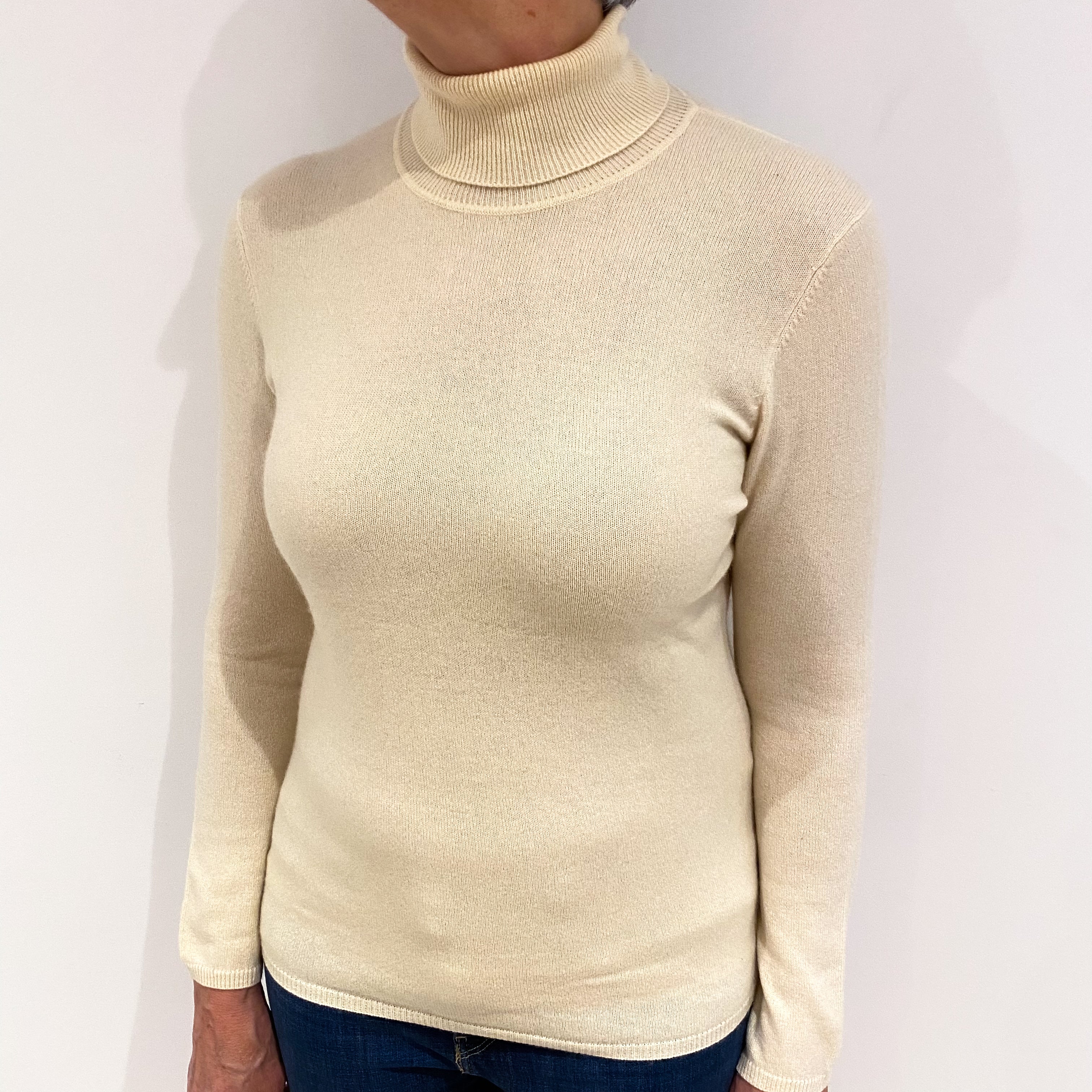 Clotted Cream Cashmere Polo Neck Jumper Medium