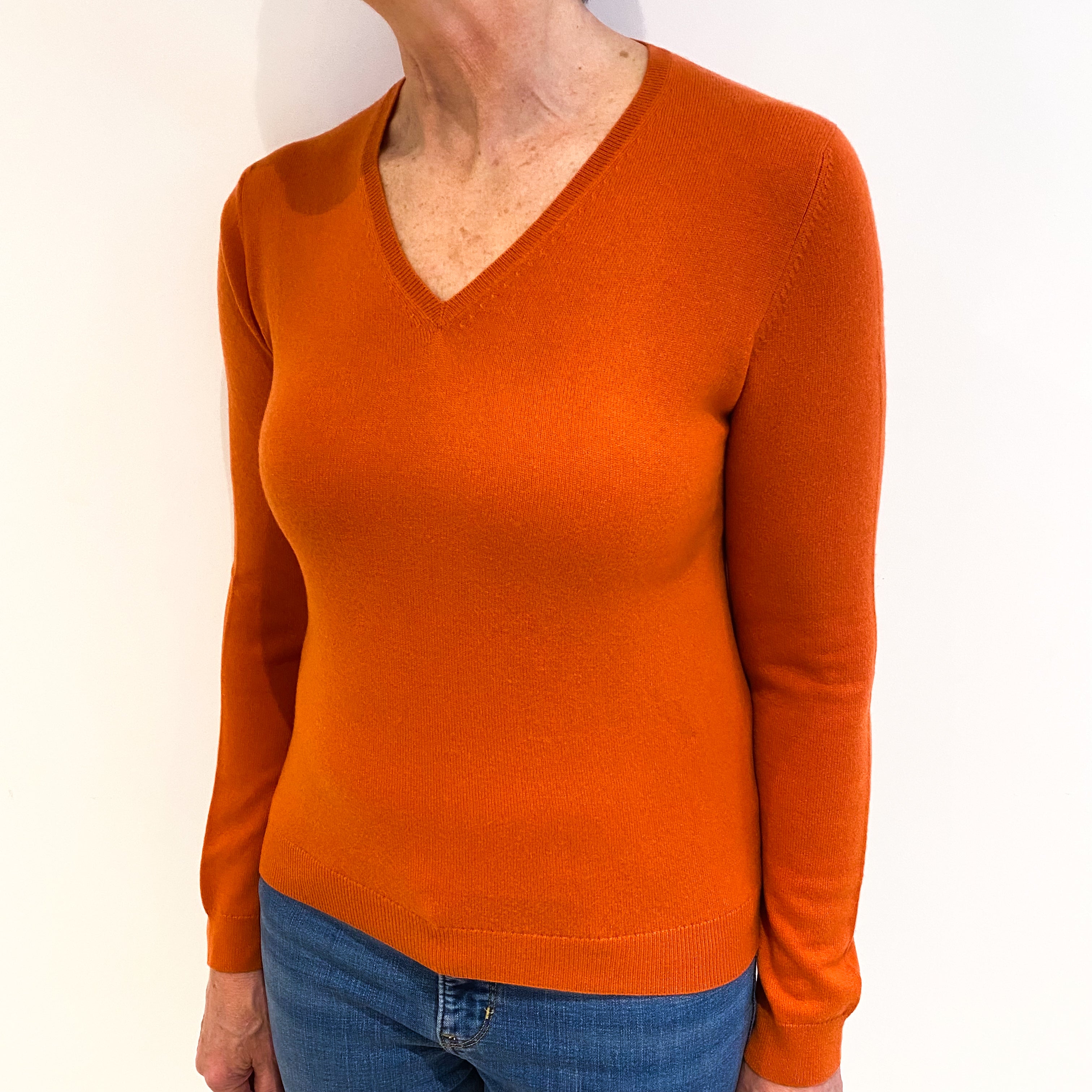 Crab Orange Cashmere V Neck Jumper Medium